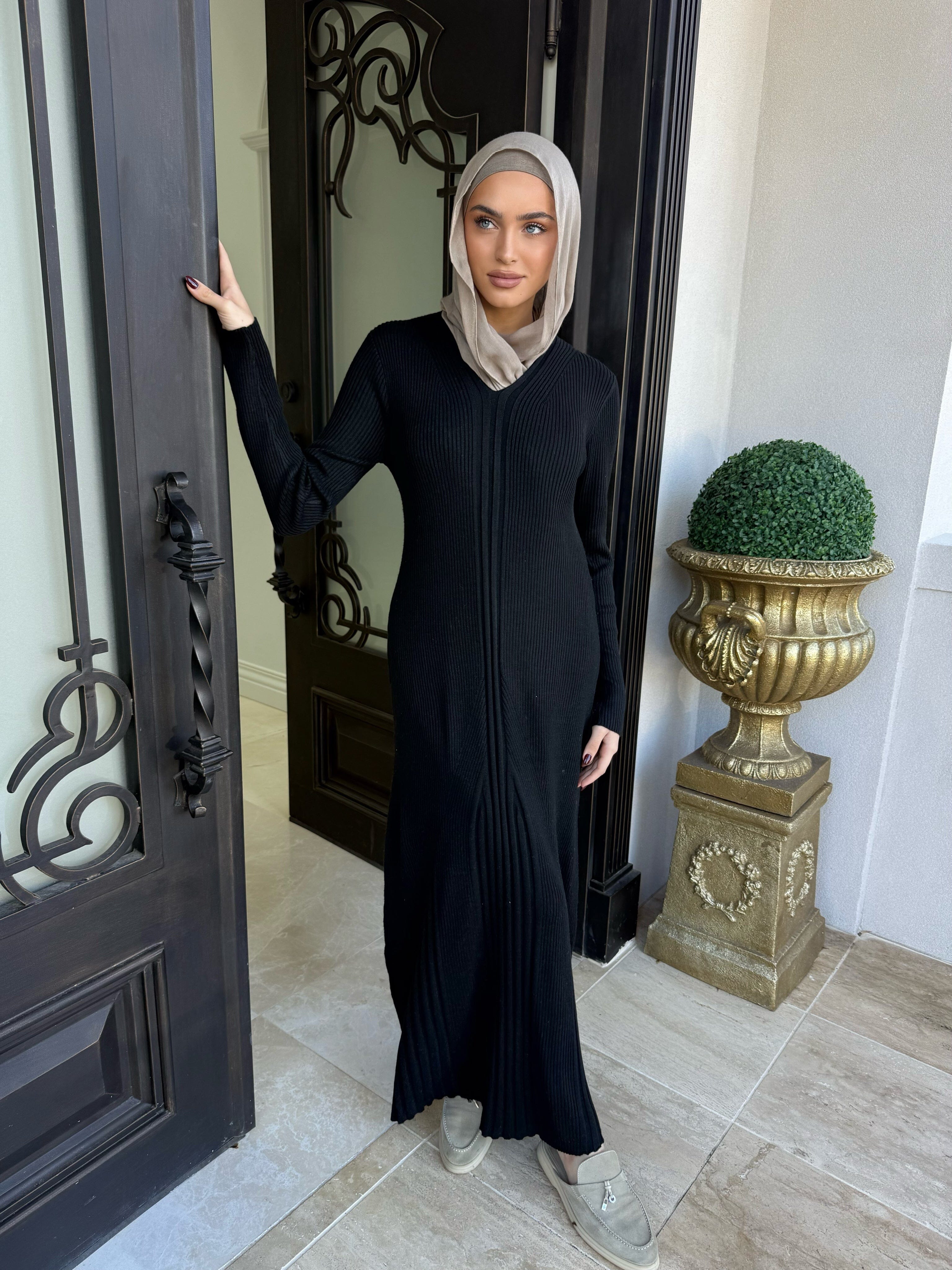 Ribbed Knit Abaya Set