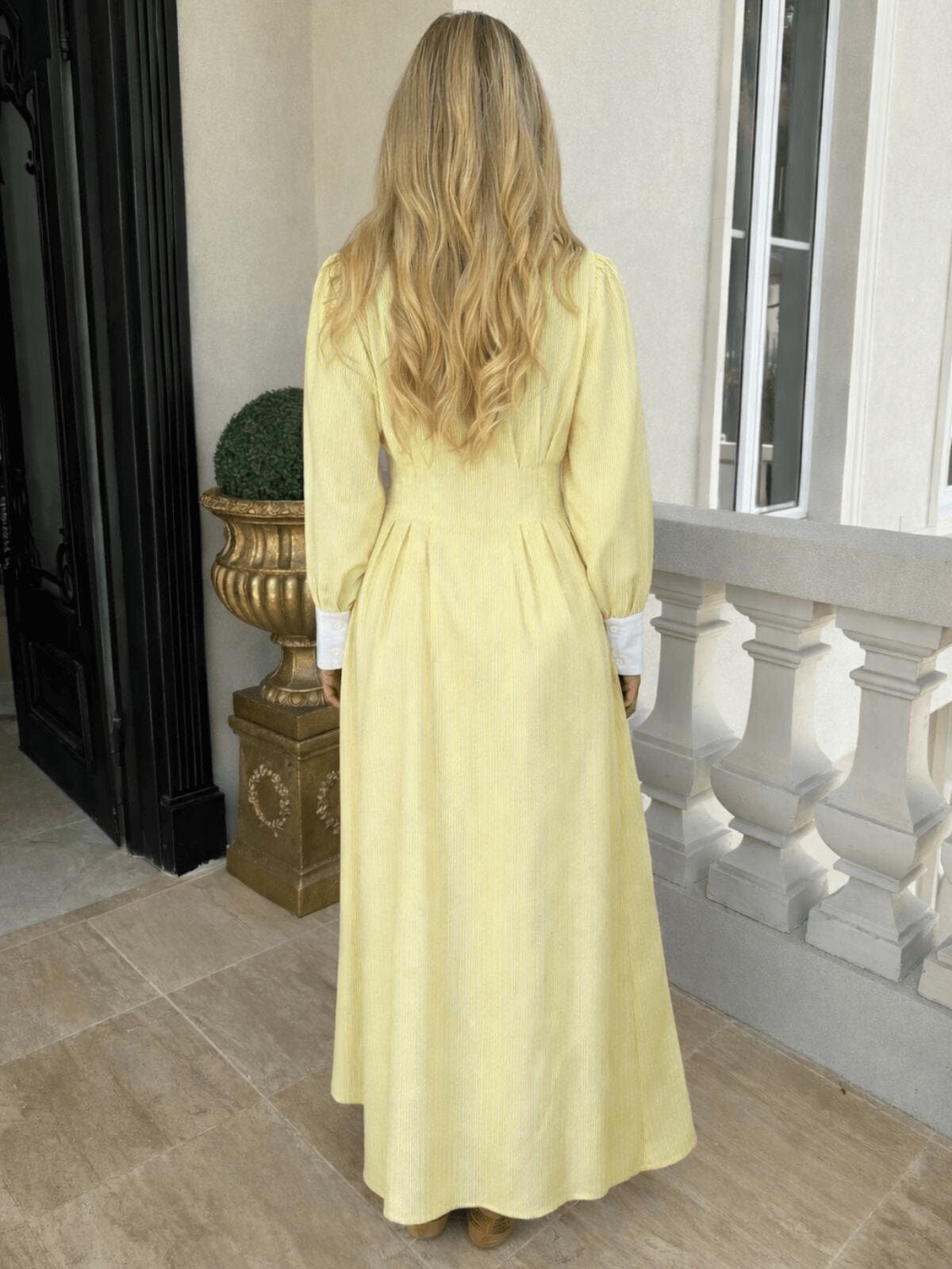 Pinstripe Gathered Dress