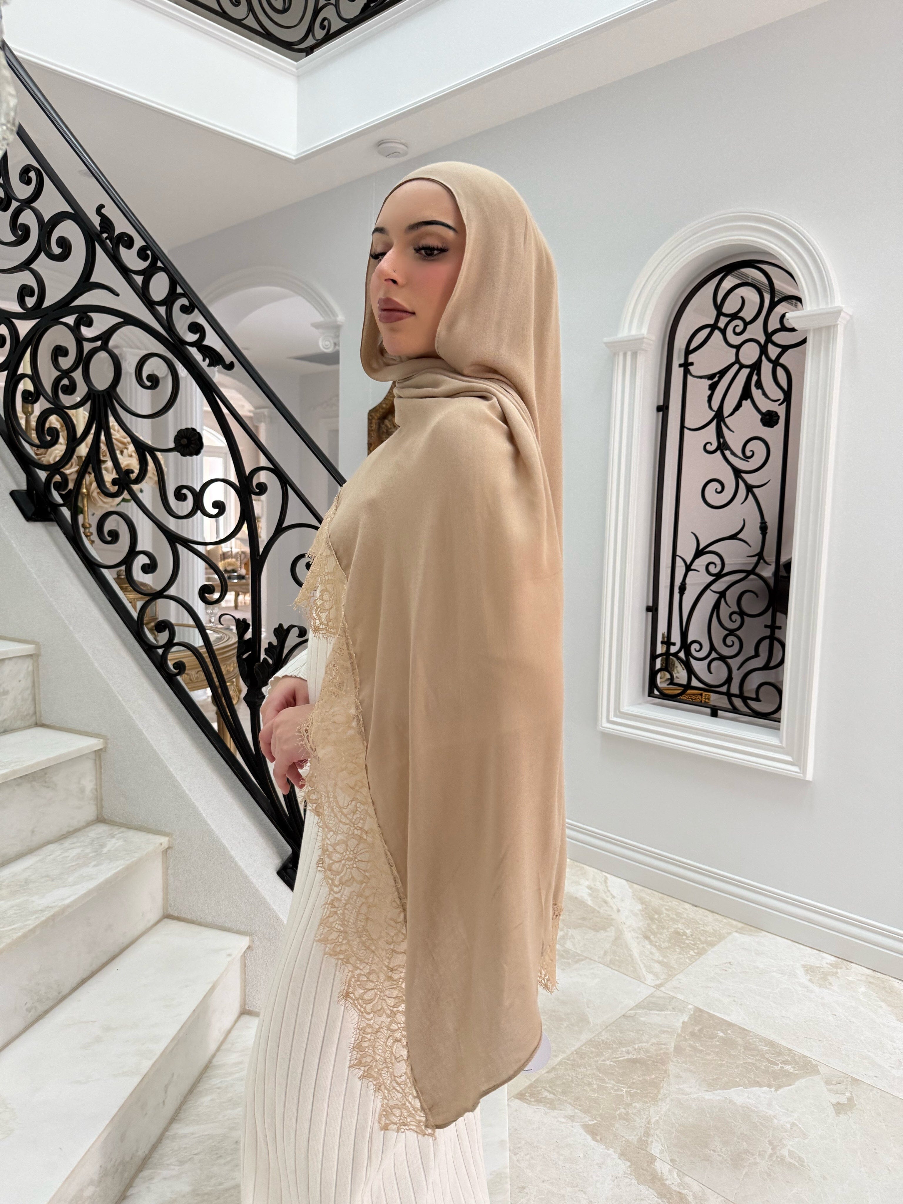 Beige Lace Modal Shawl