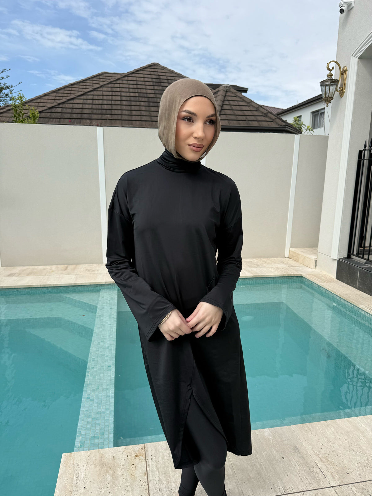 Black V Swim Kaftan