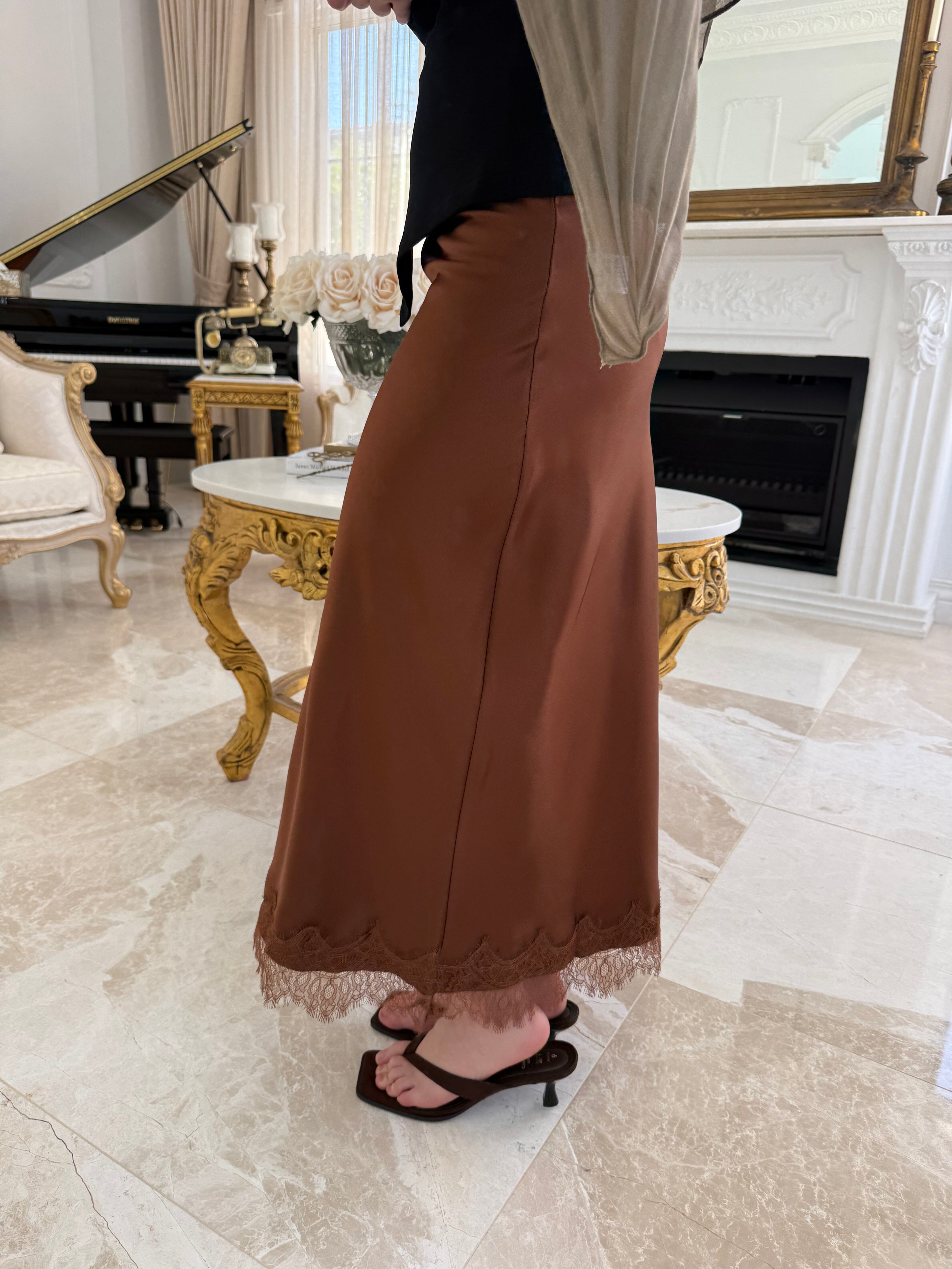 Satin Lace Trim skirt