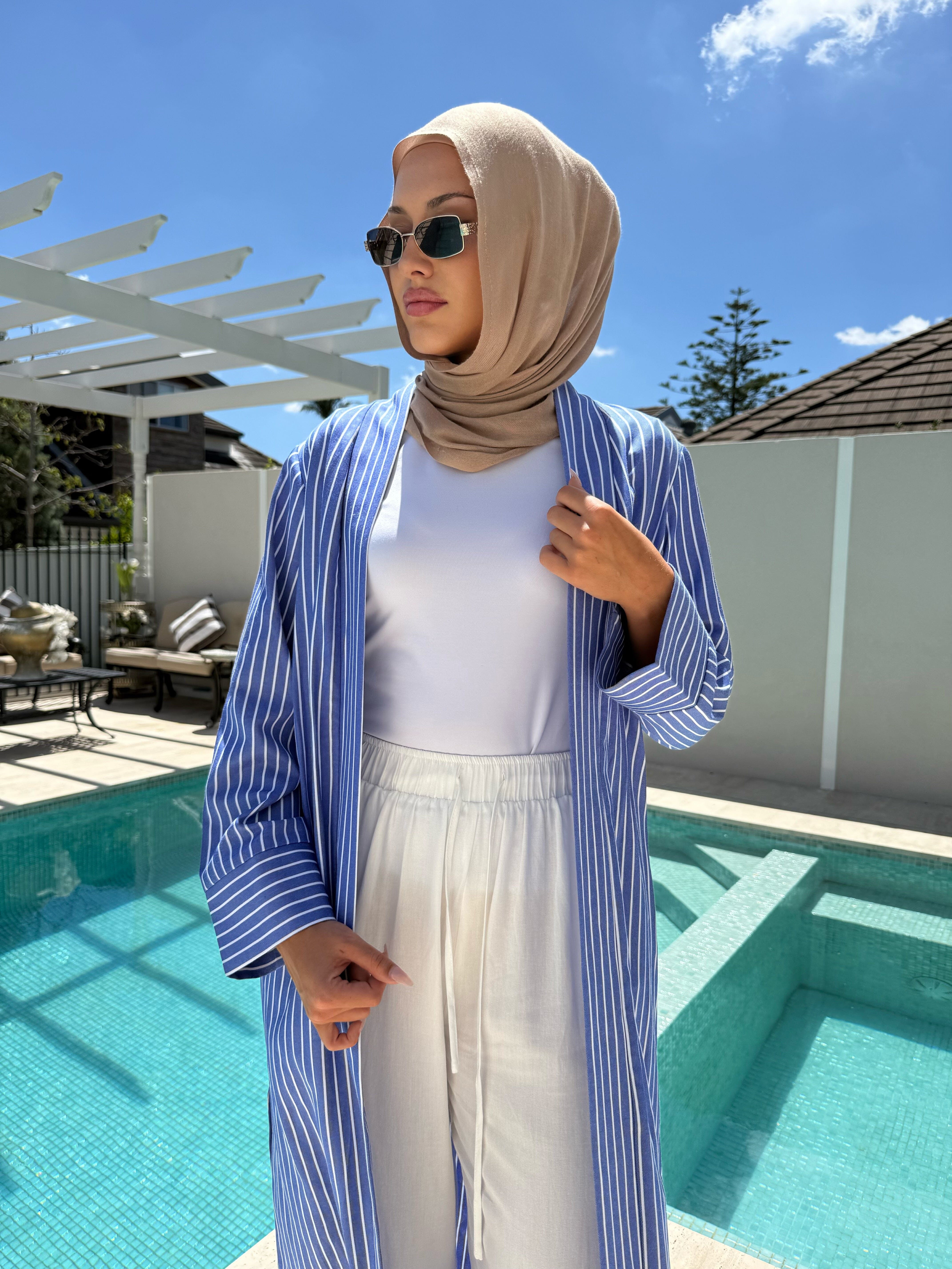 Linen Stripe Open Abaya