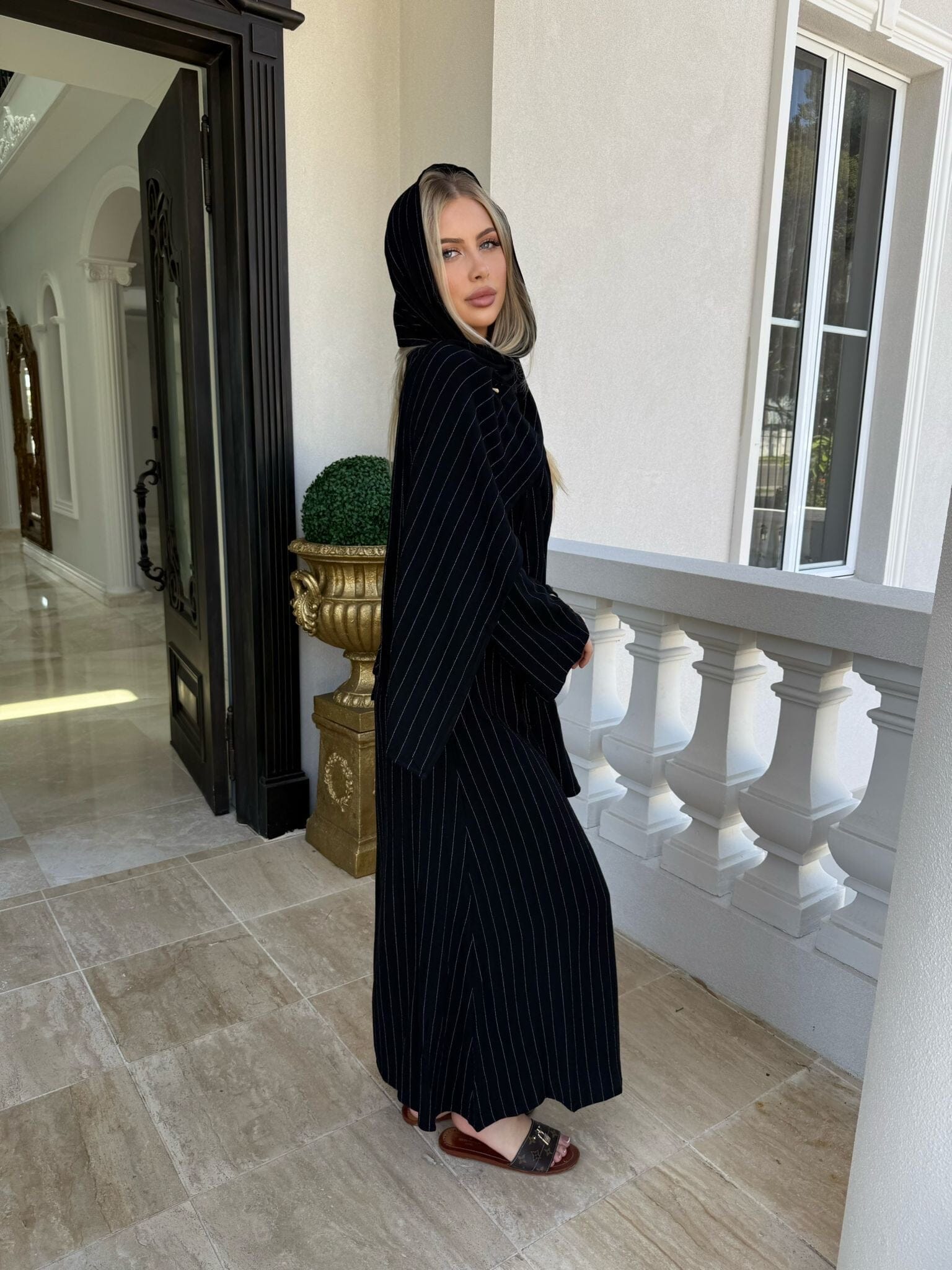 Linen Stripe Shawl Dress