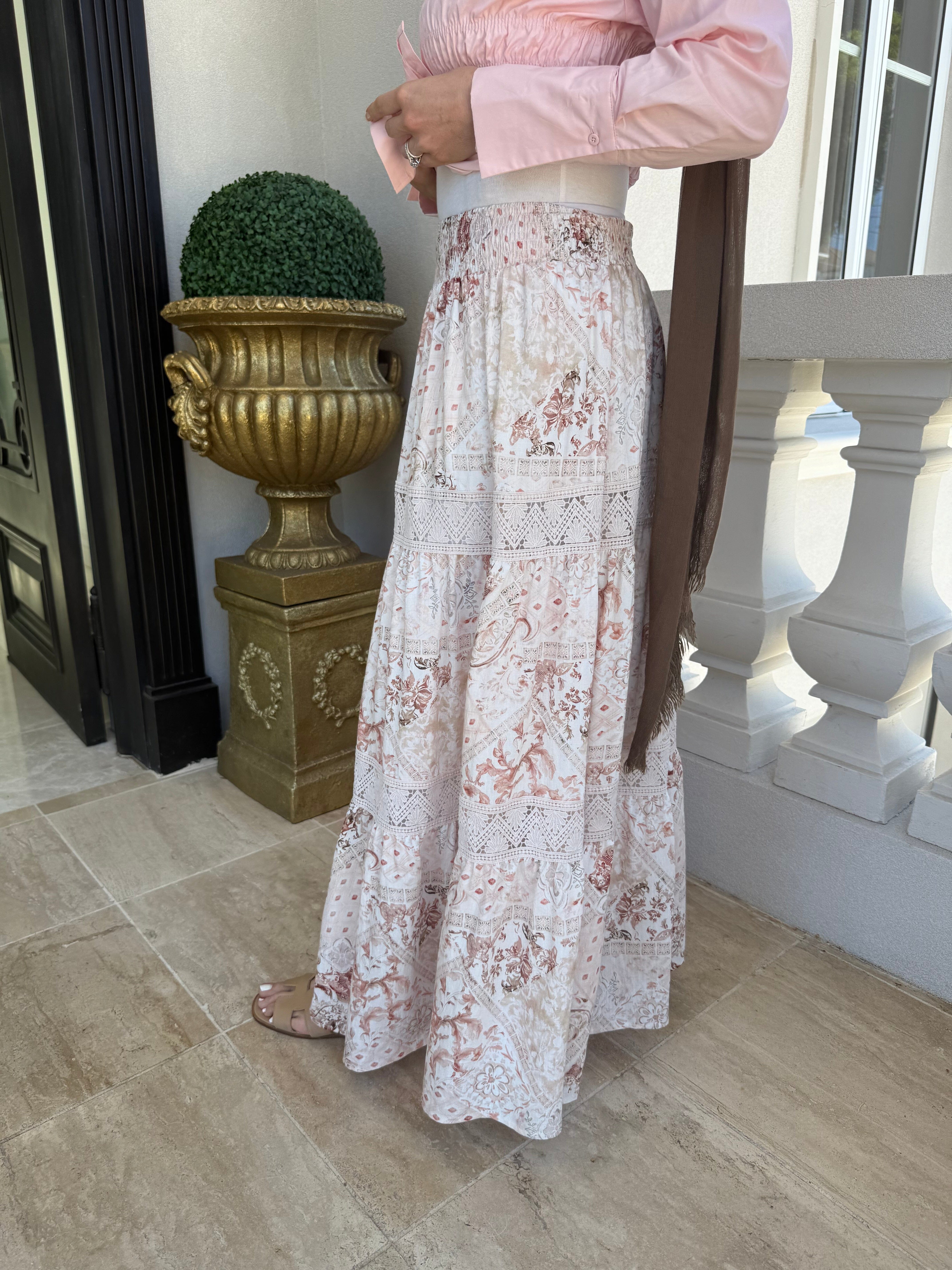 Blush Printed Lace Skirt