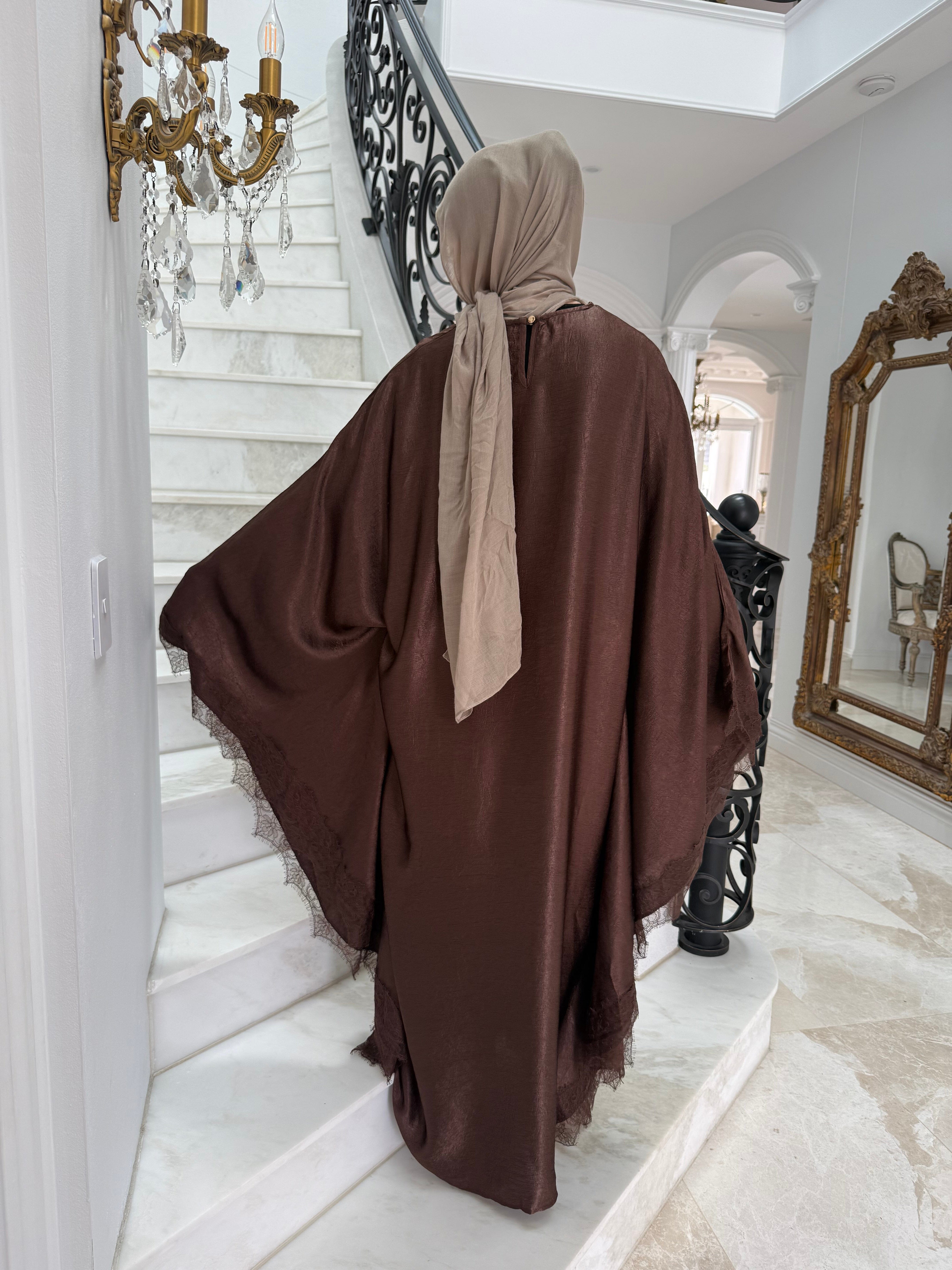 Lace Satin Batwing Abaya