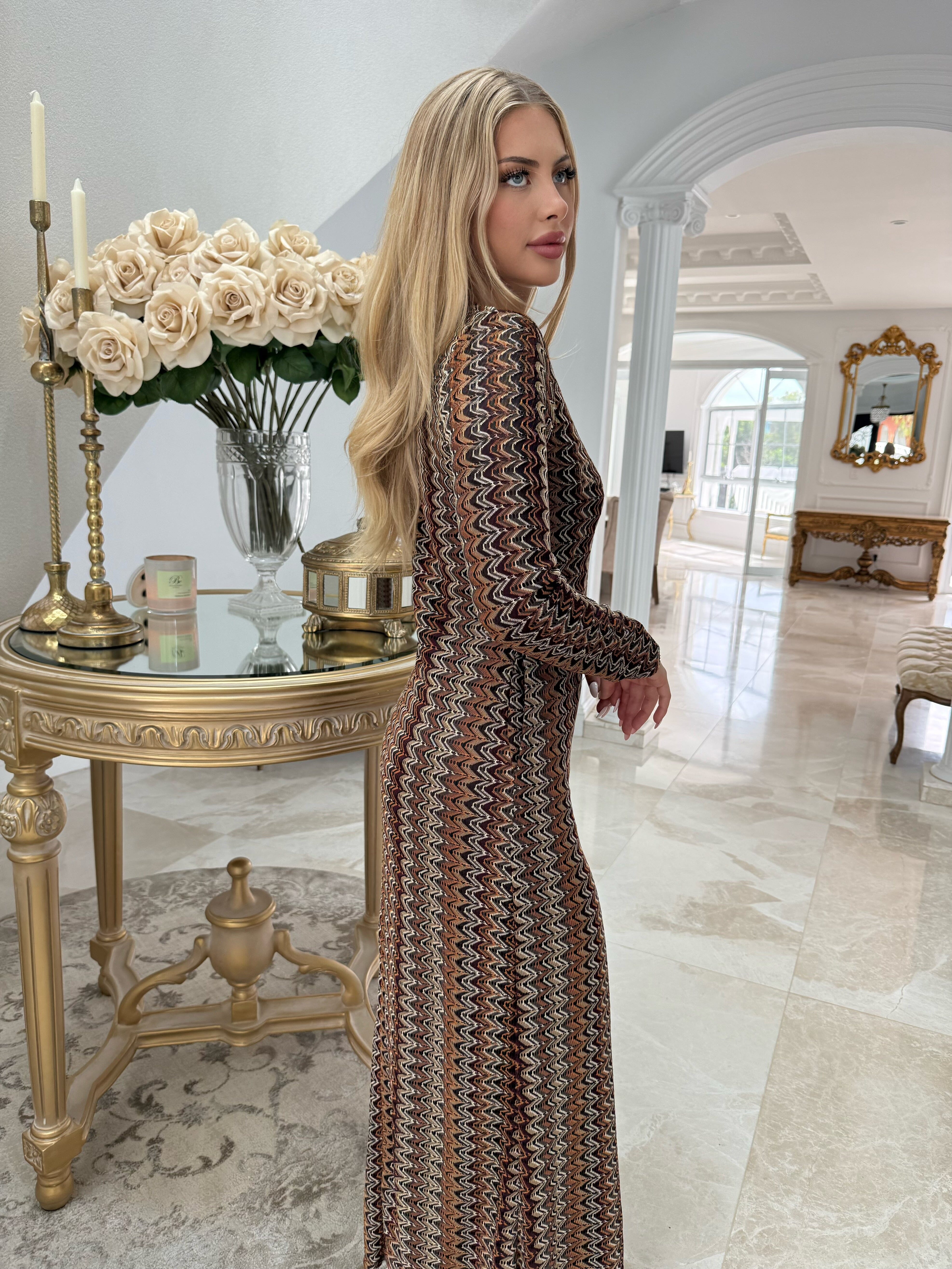 Aztec Maxi Brown Dress