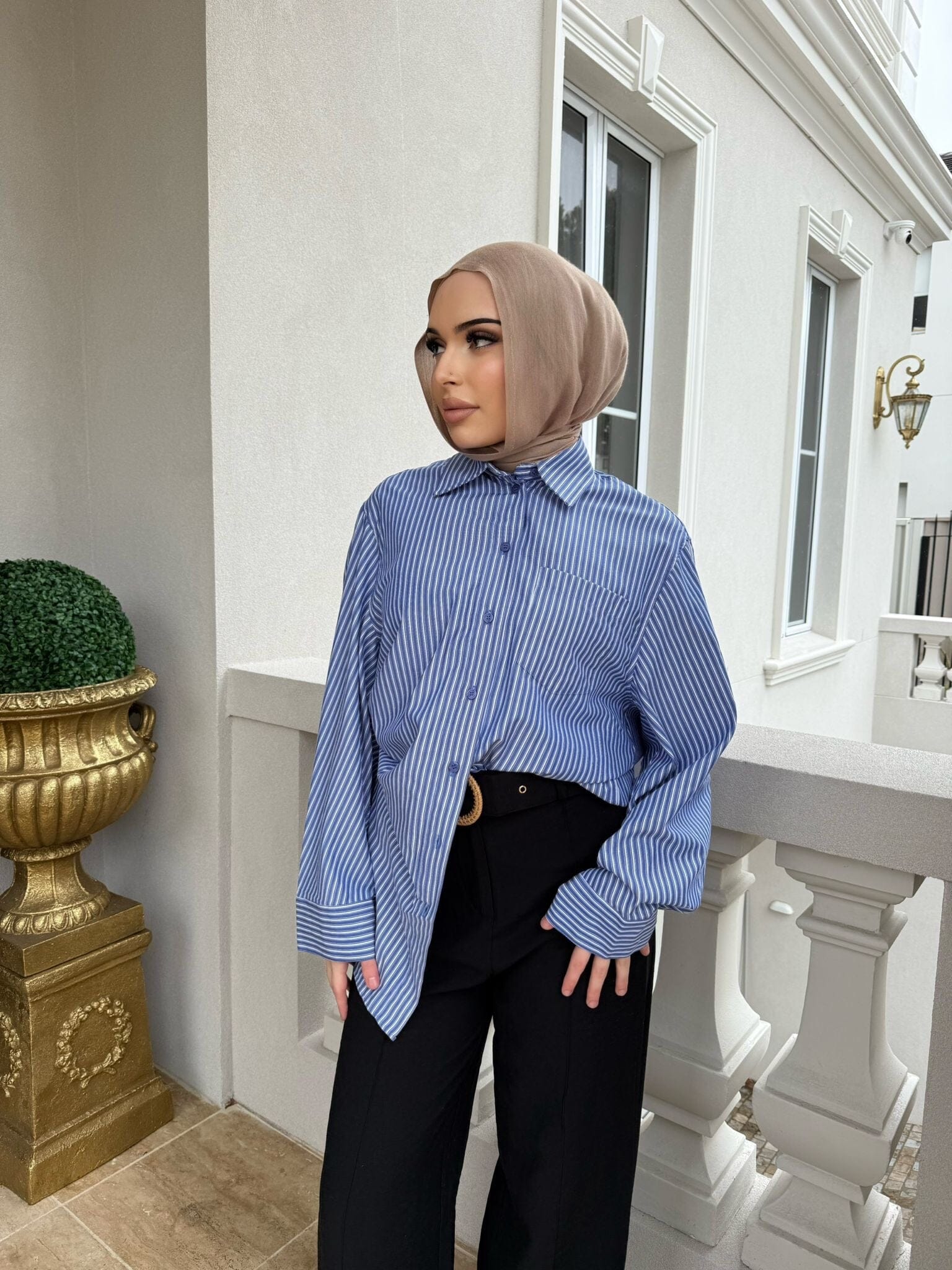 Gathered Stripe Shirt