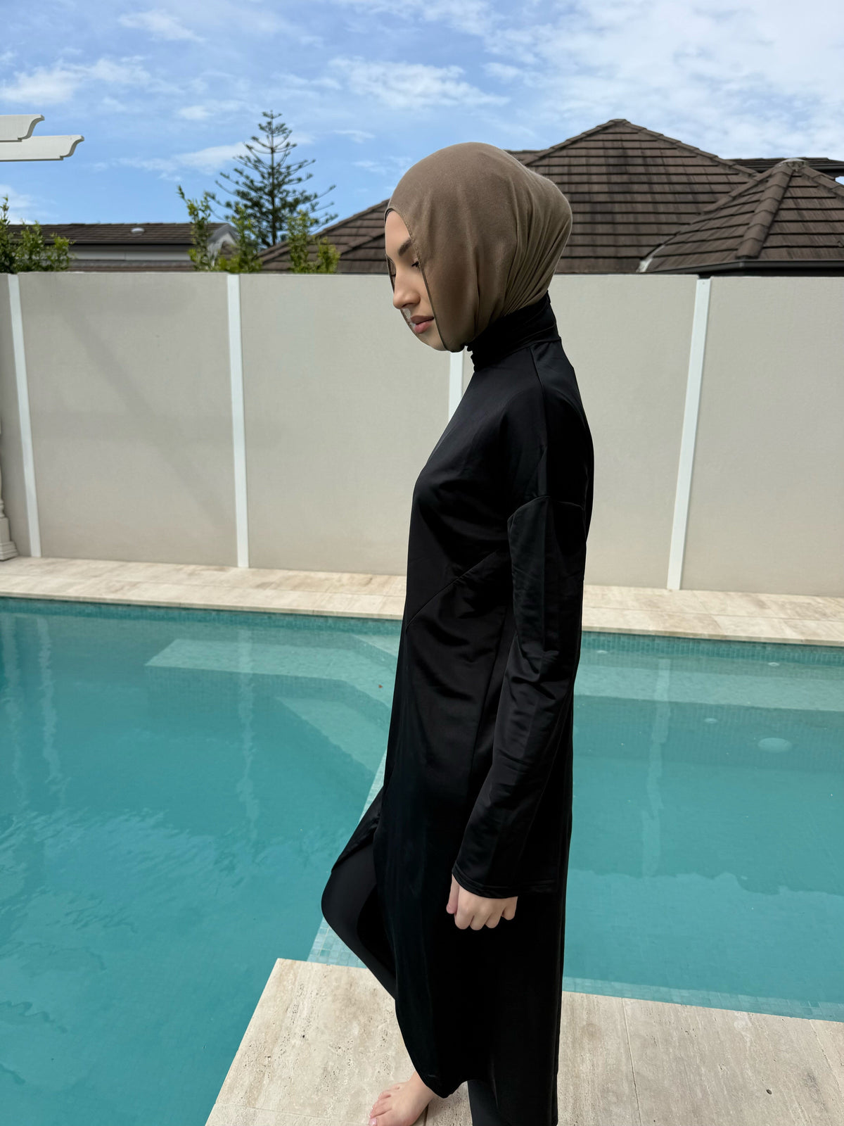 Black V Swim Kaftan