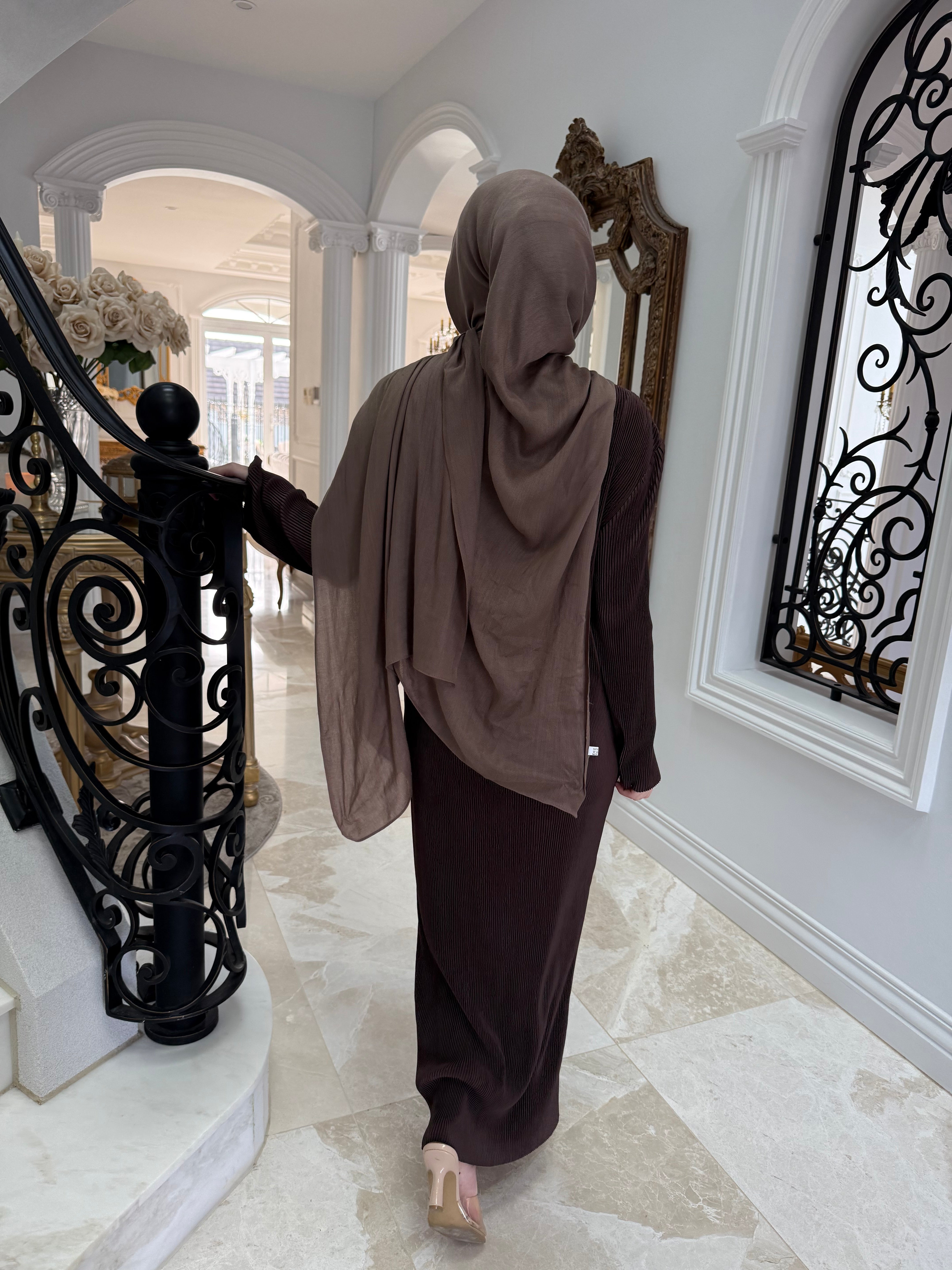 Brown Pleated Abaya Set