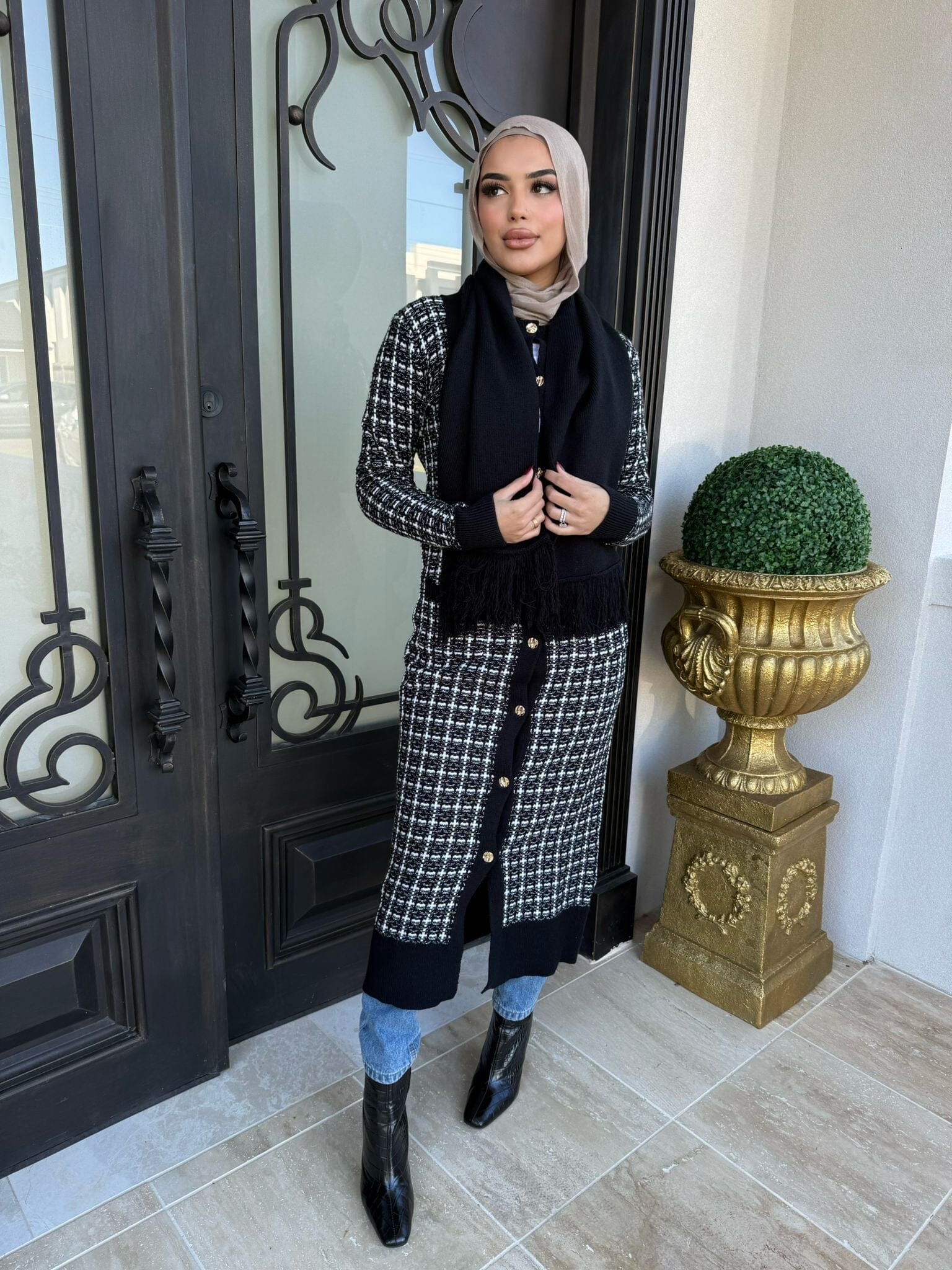Tweed Scarf Cardigan