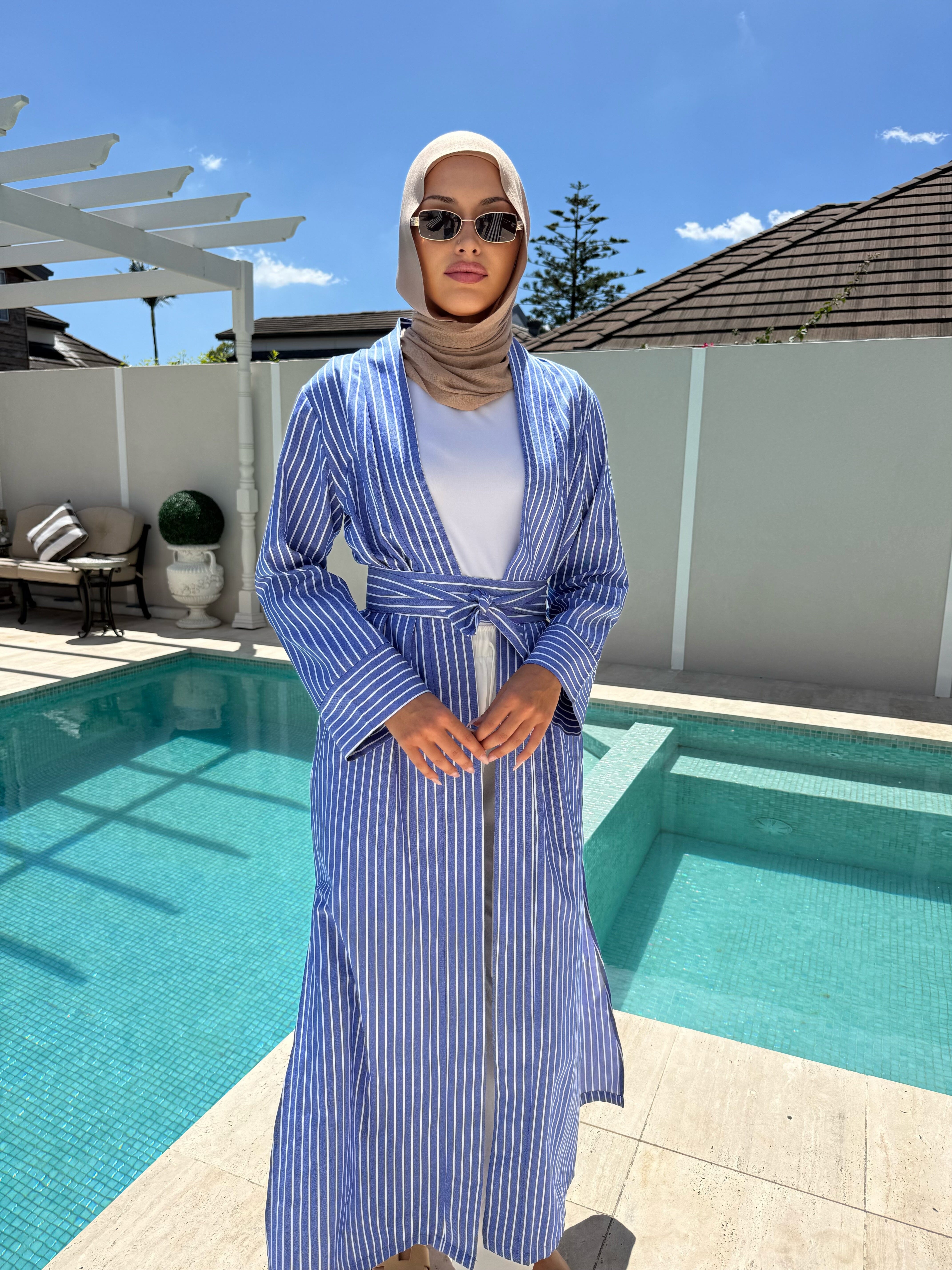 Linen Stripe Open Abaya