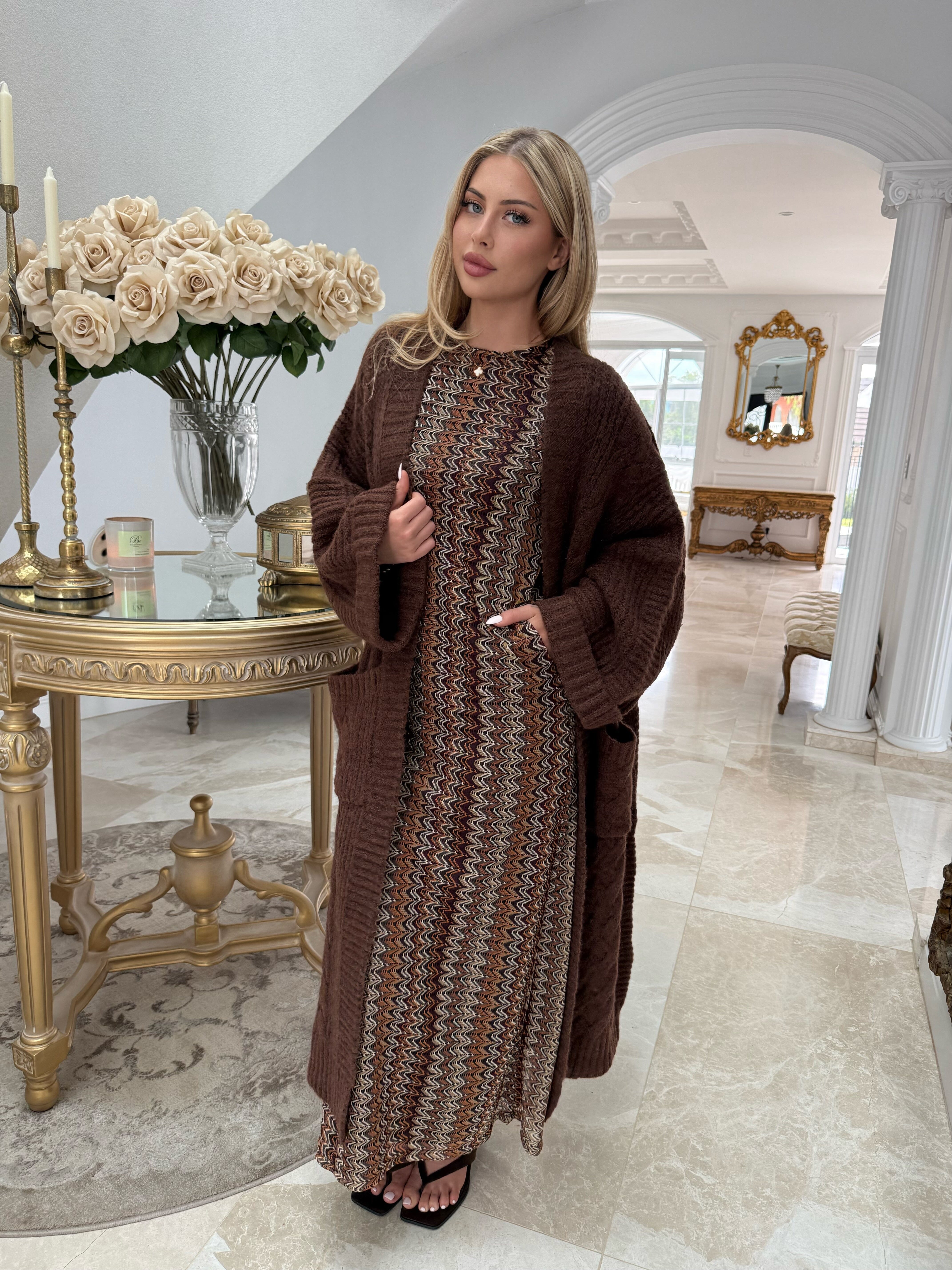 Aztec Maxi Brown Dress