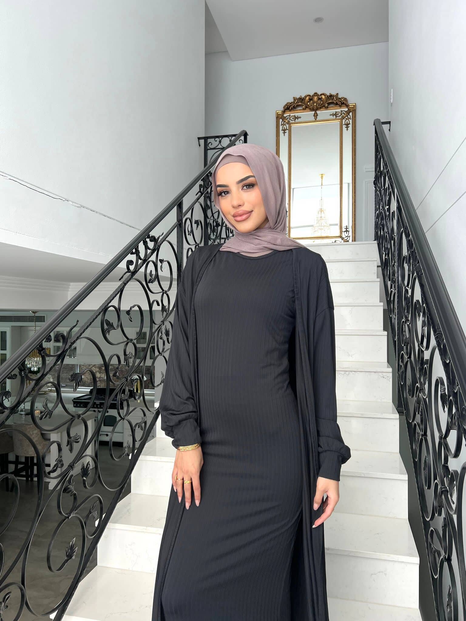 Ribbed Abaya Set