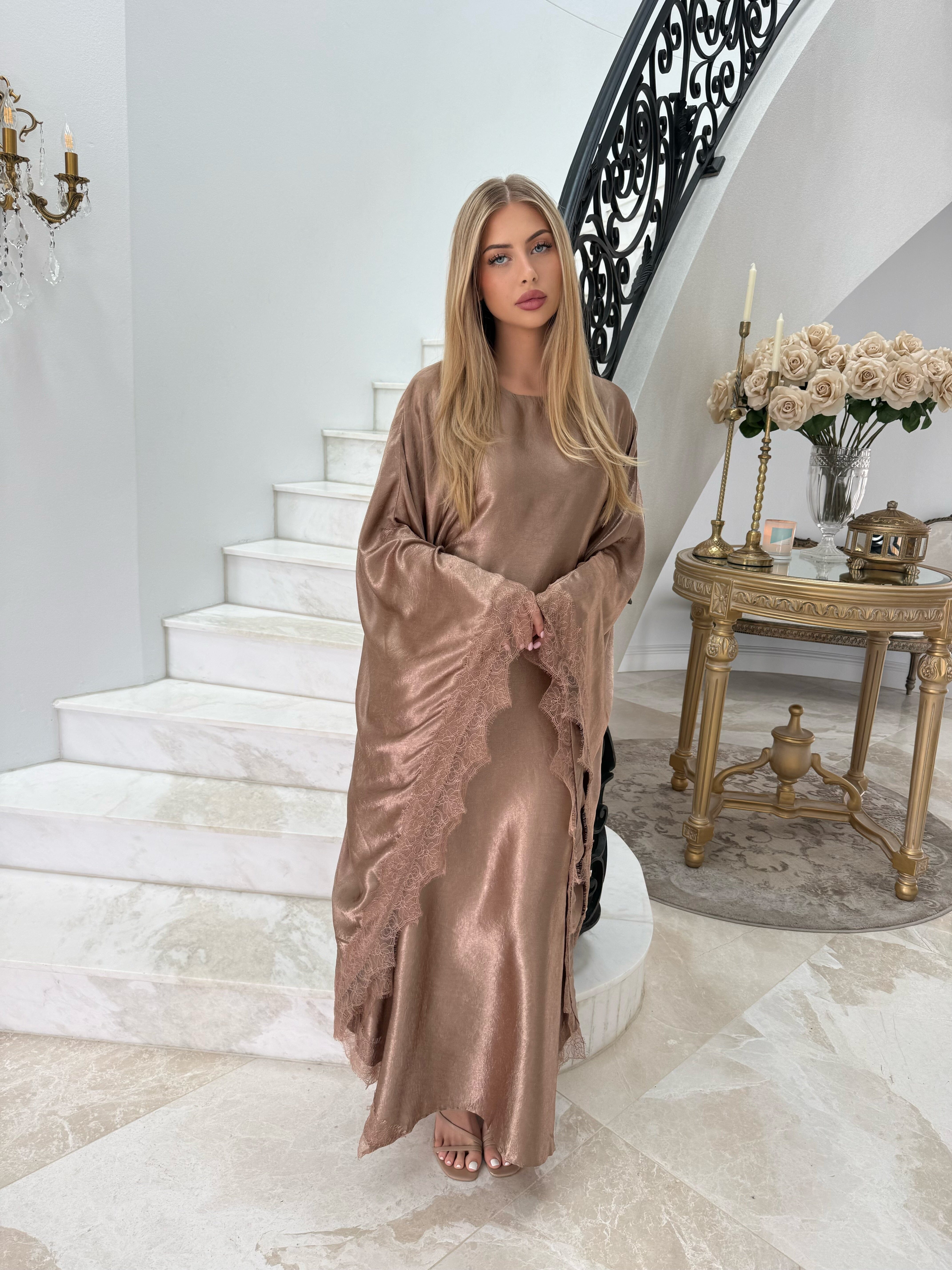 Lace Satin Batwing Abaya