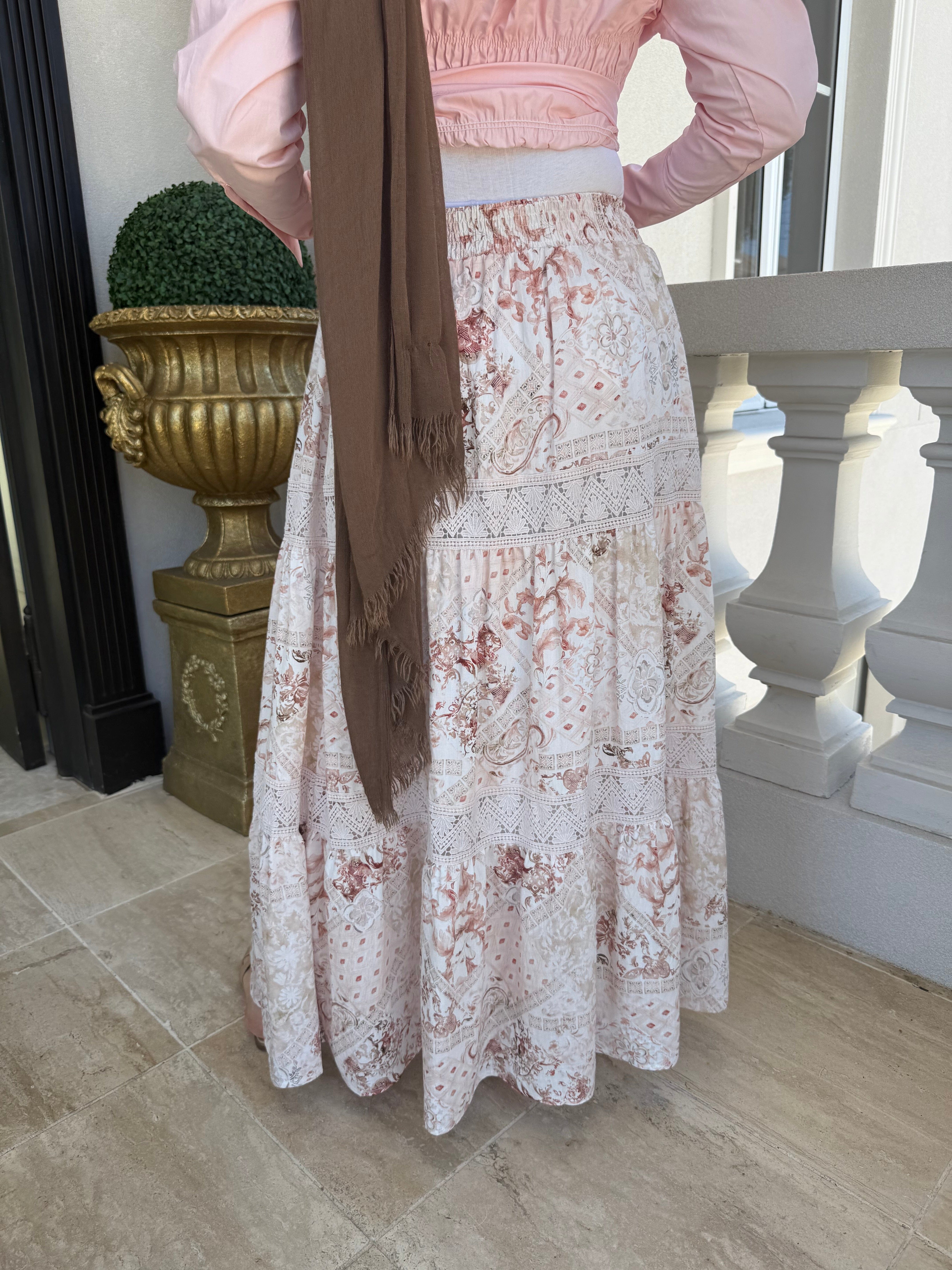 Blush Printed Lace Skirt