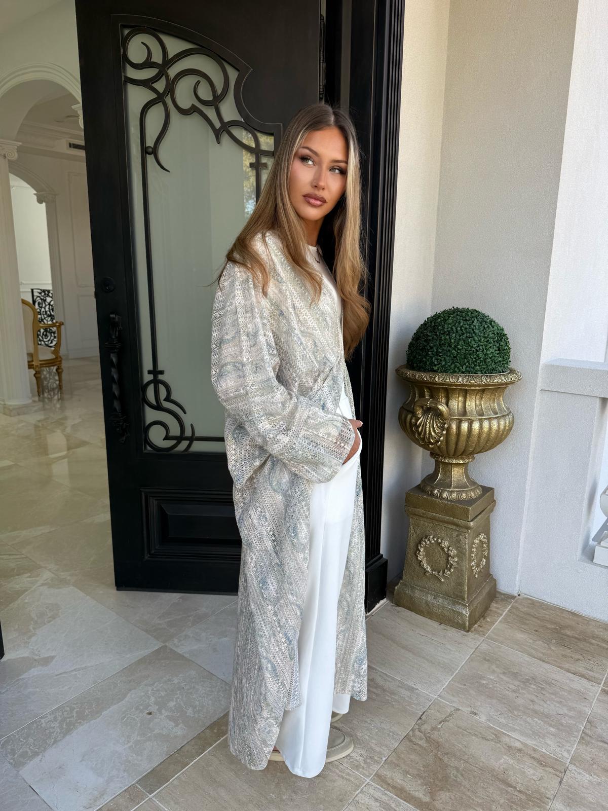 Mint Floral Crochet Kimono