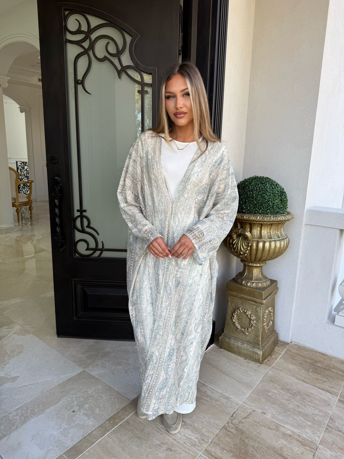 Mint Floral Crochet Kimono
