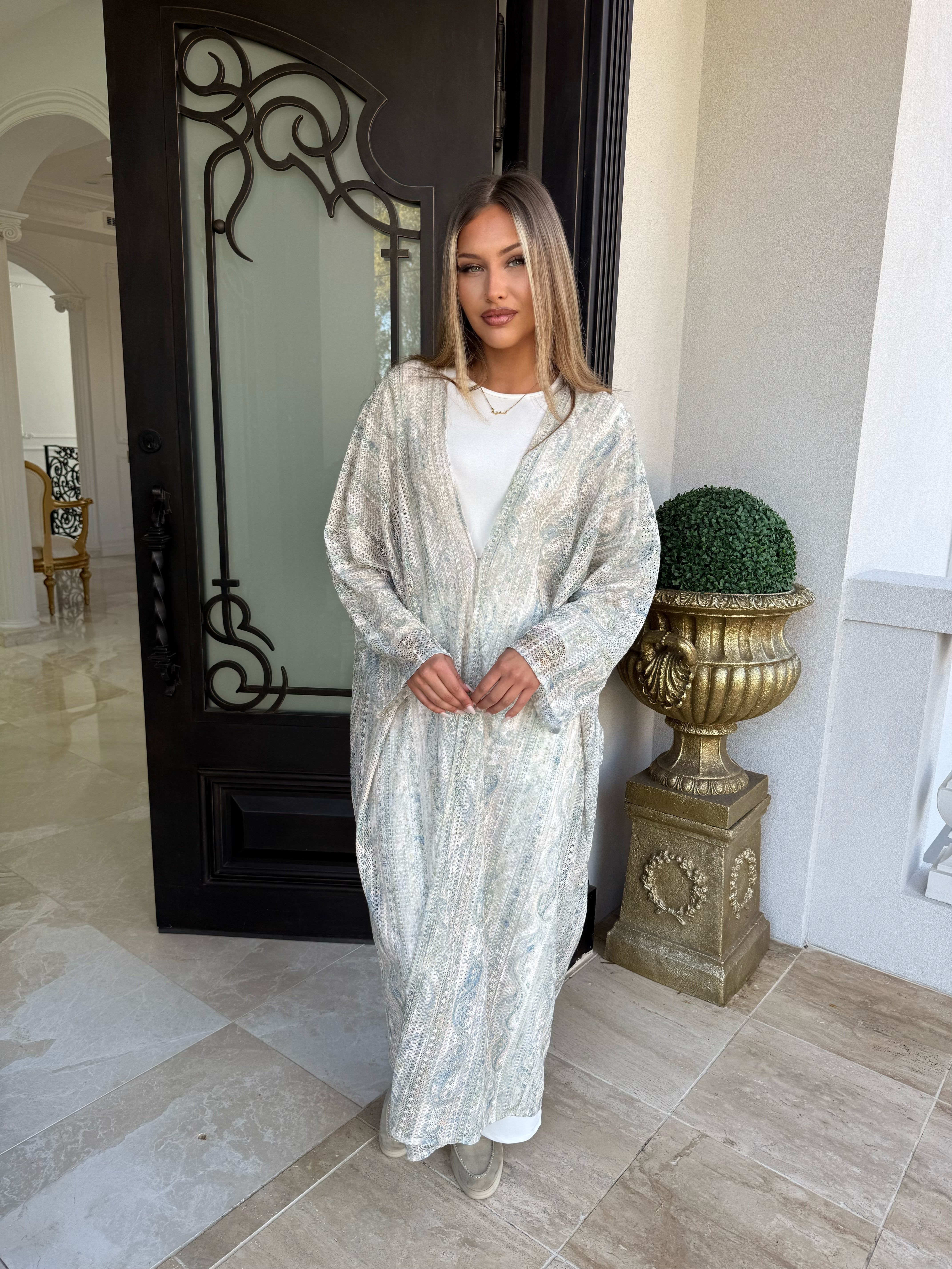 Mint Floral Crochet Kimono