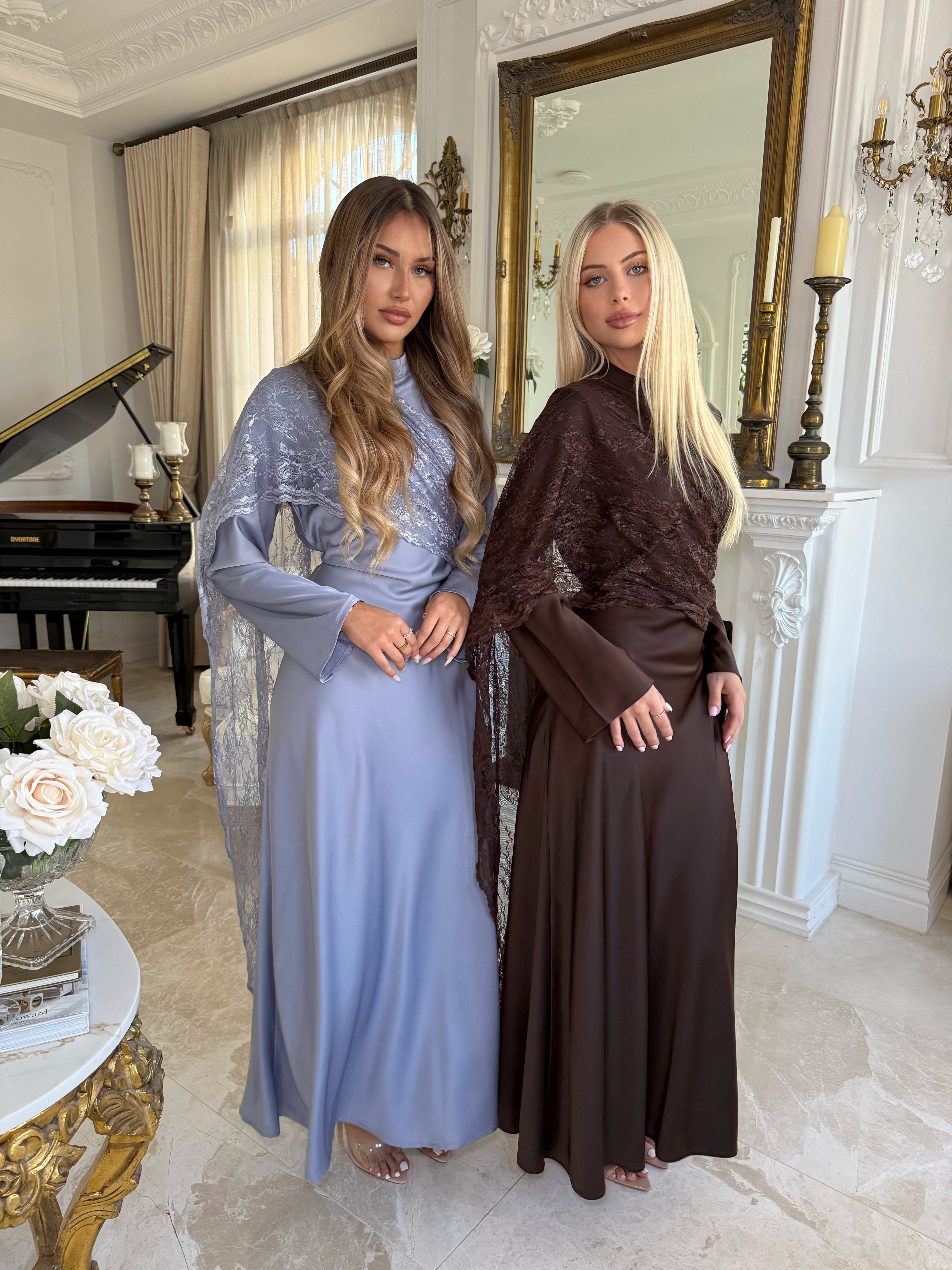 Satin Lace Throw Gown