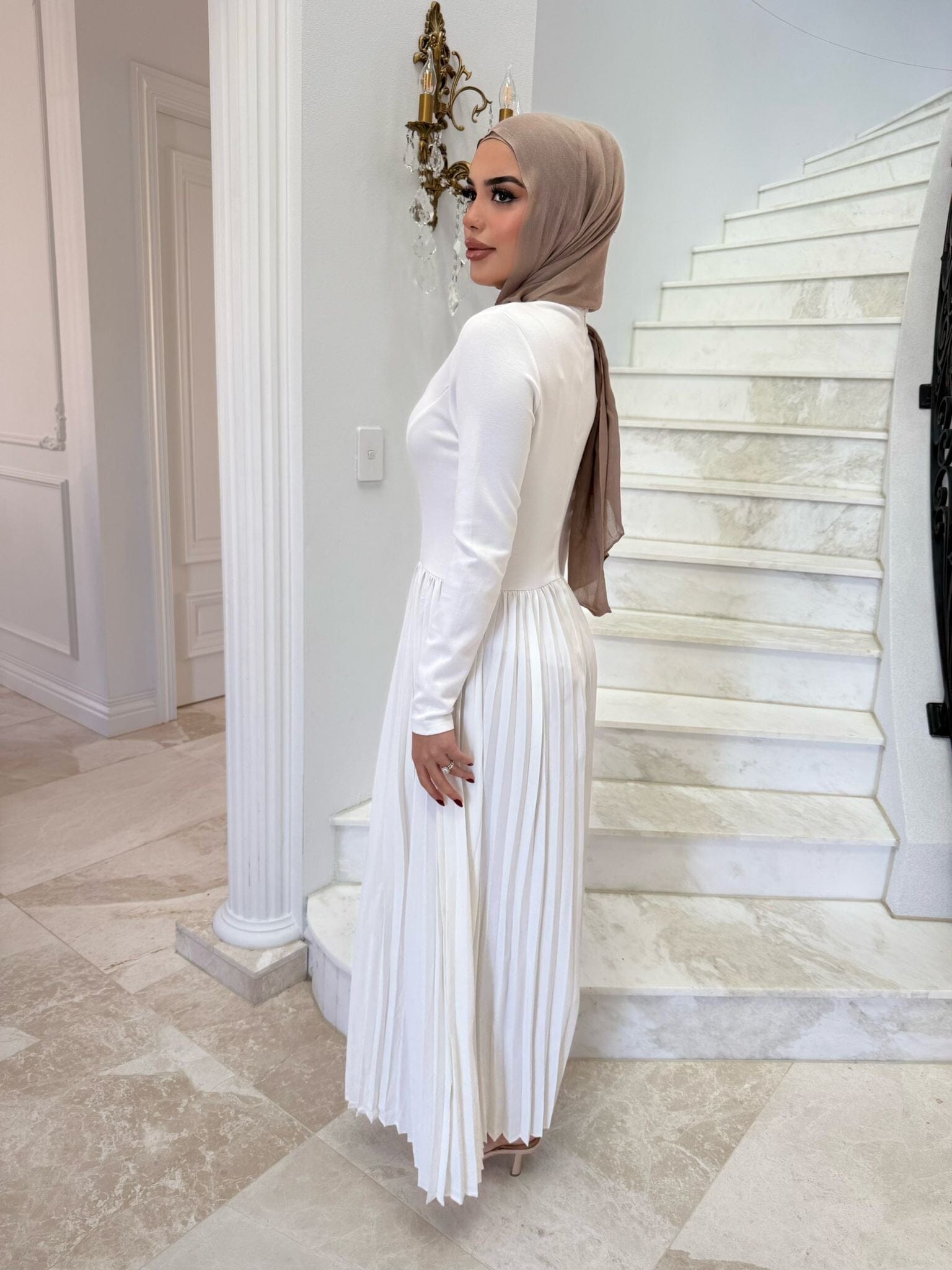 Pleated Button Dress