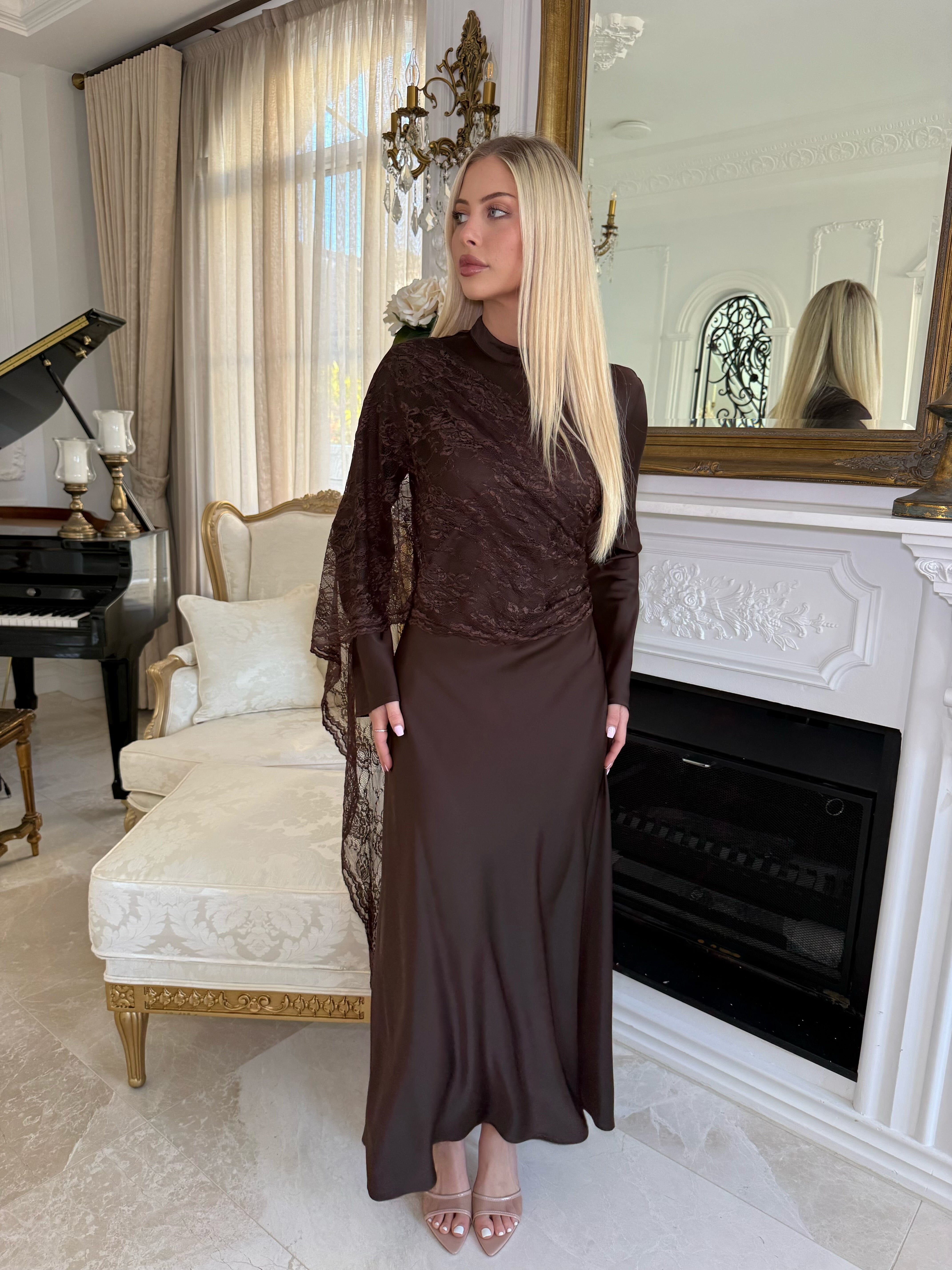 Satin Lace Throw Gown