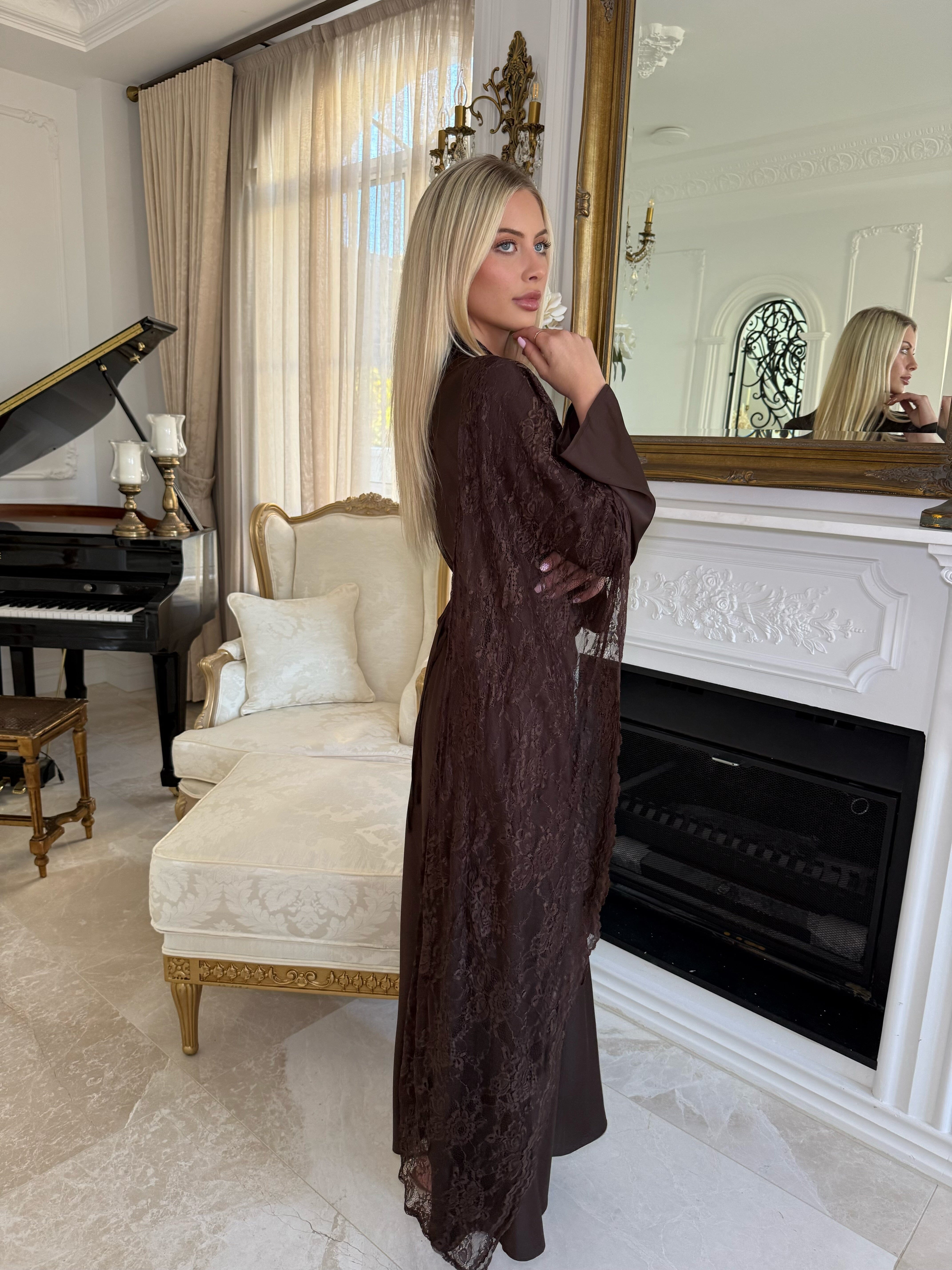 Satin Lace Throw Gown