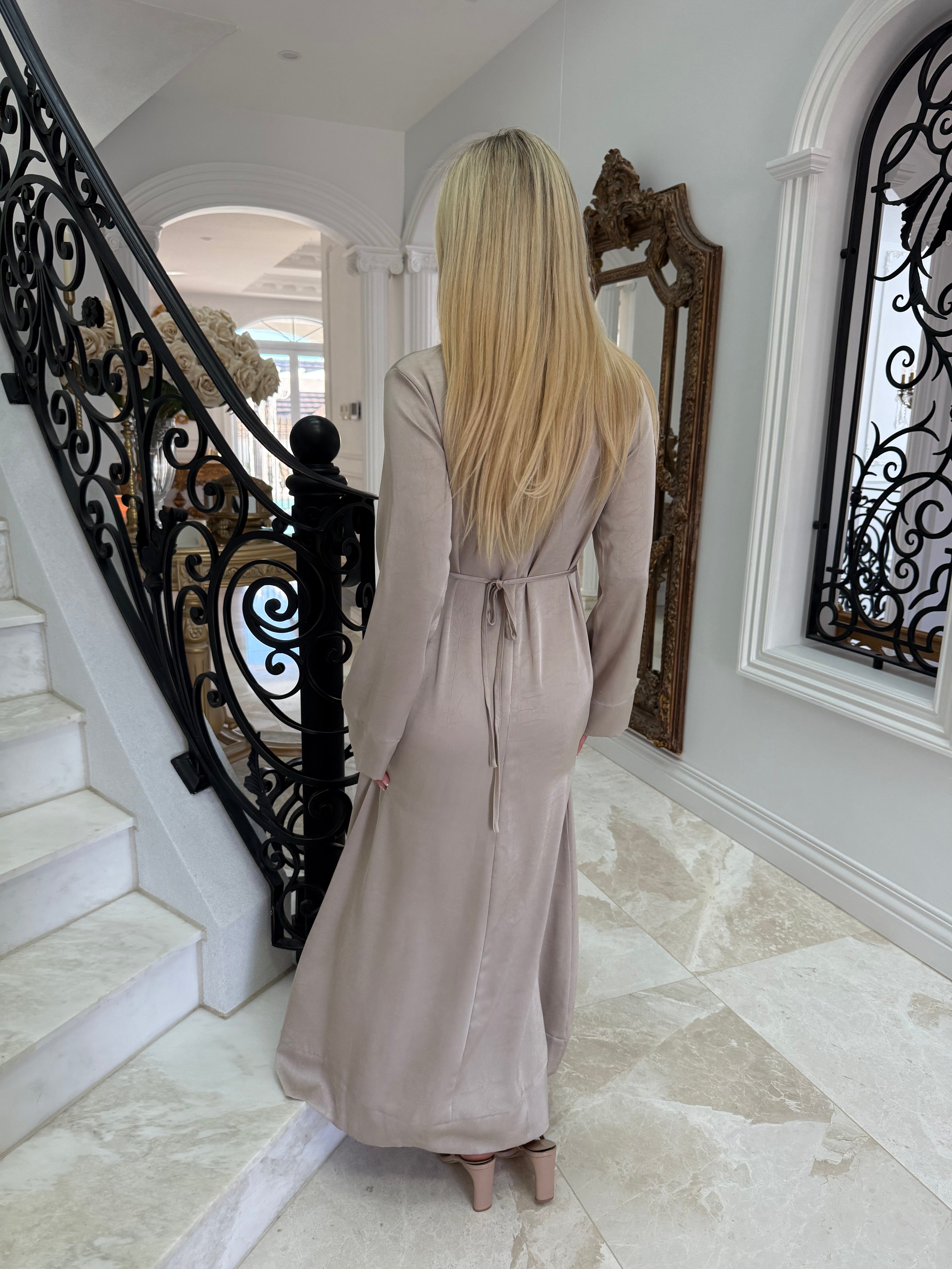 Textured Satin Button Dress