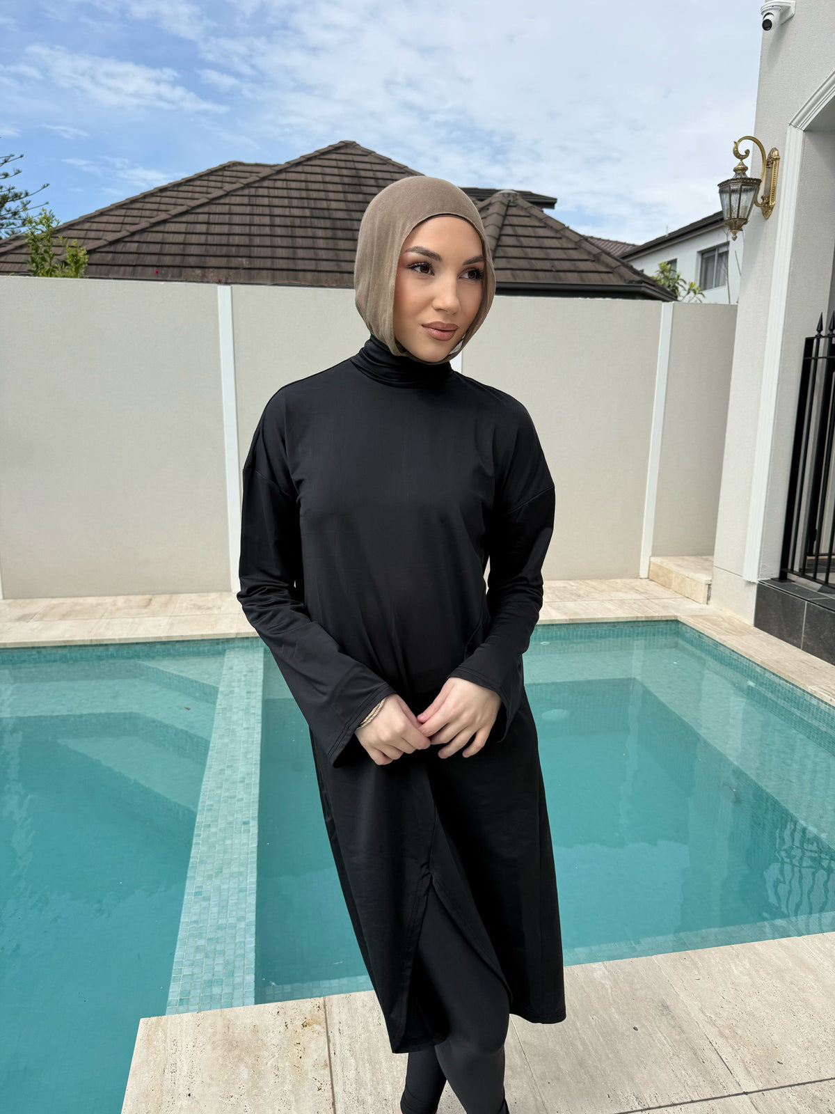 Black V Swim Kaftan