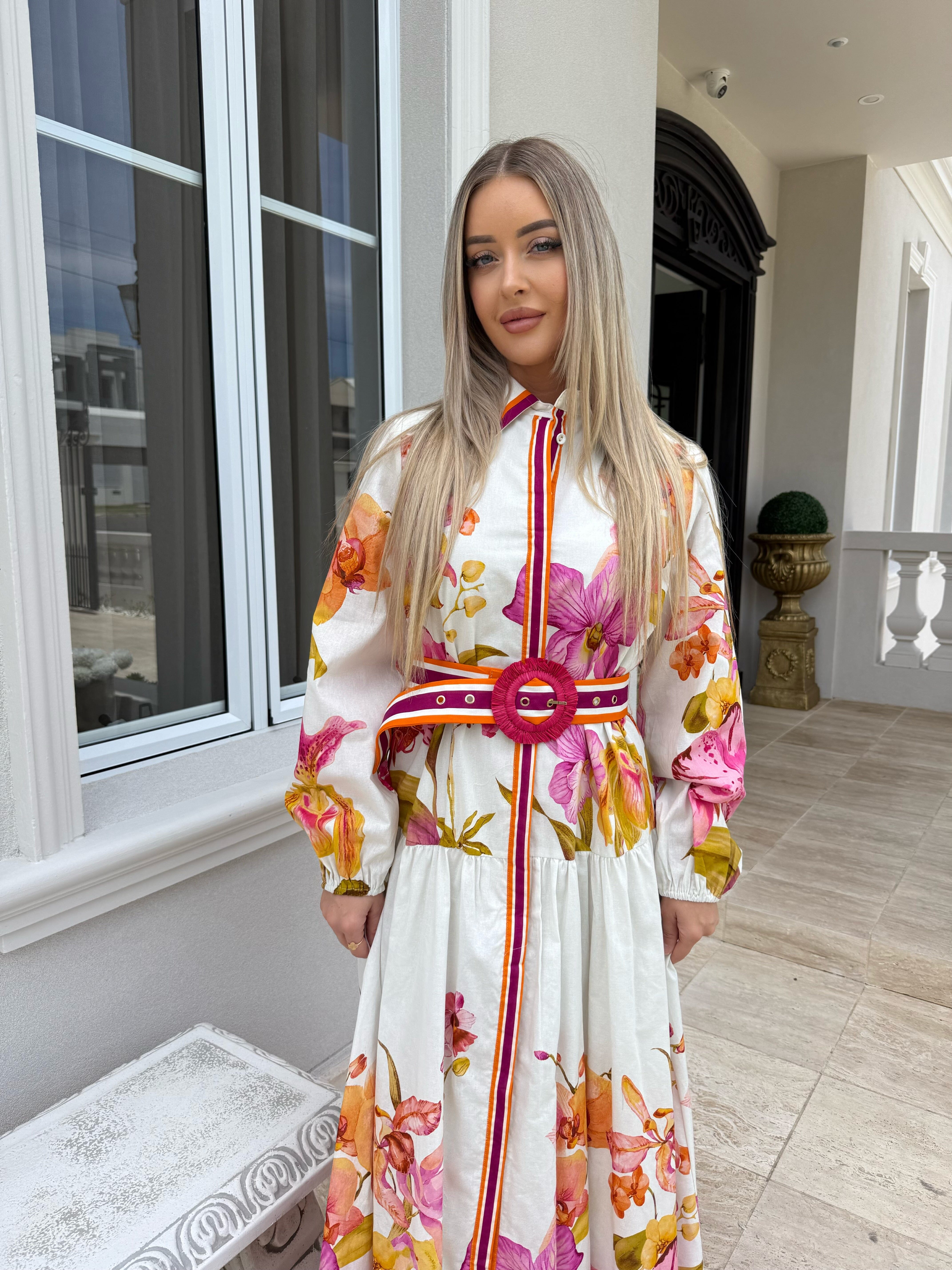 Linen Pink Floral Dress