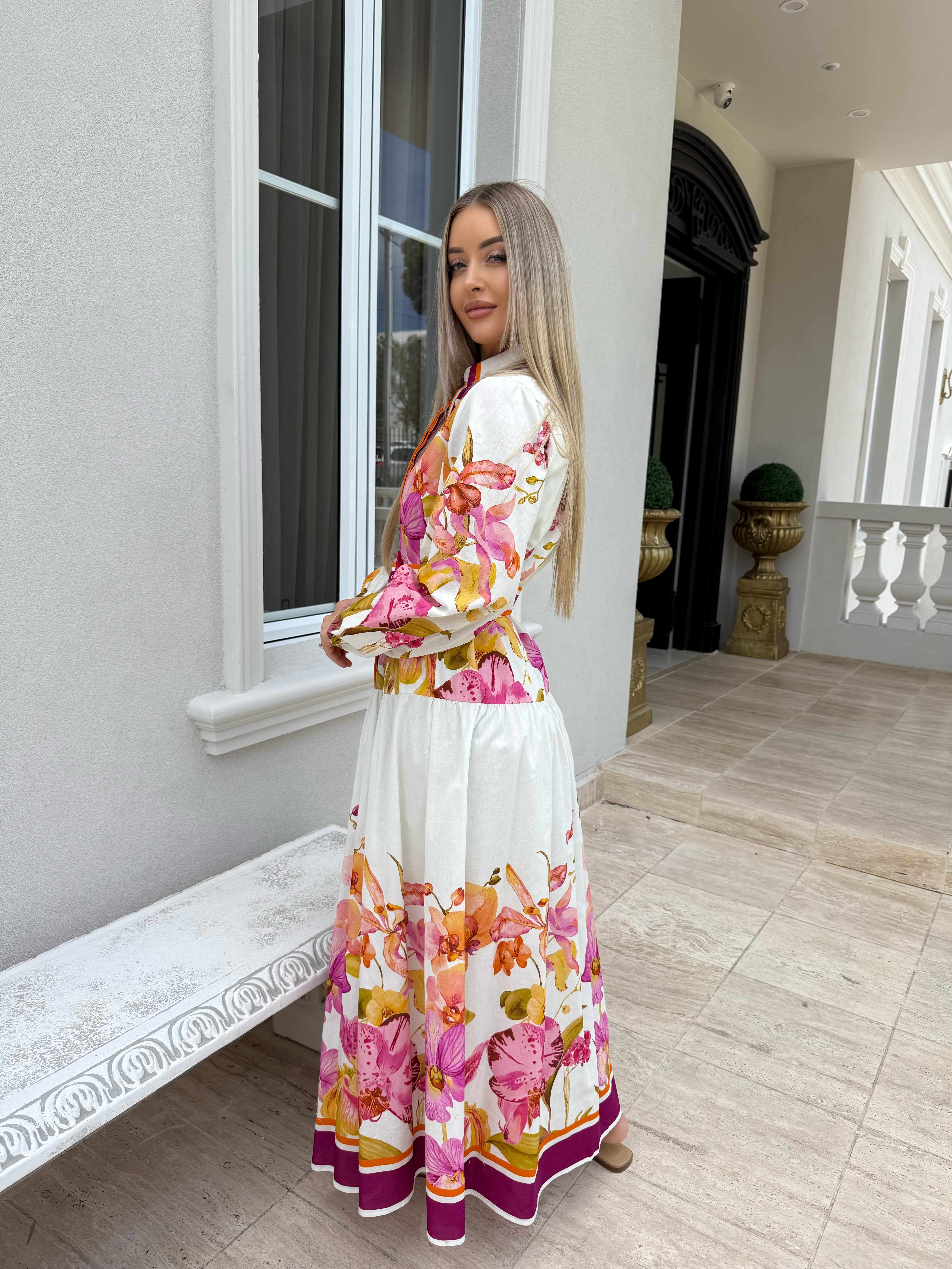 Linen Pink Floral Dress