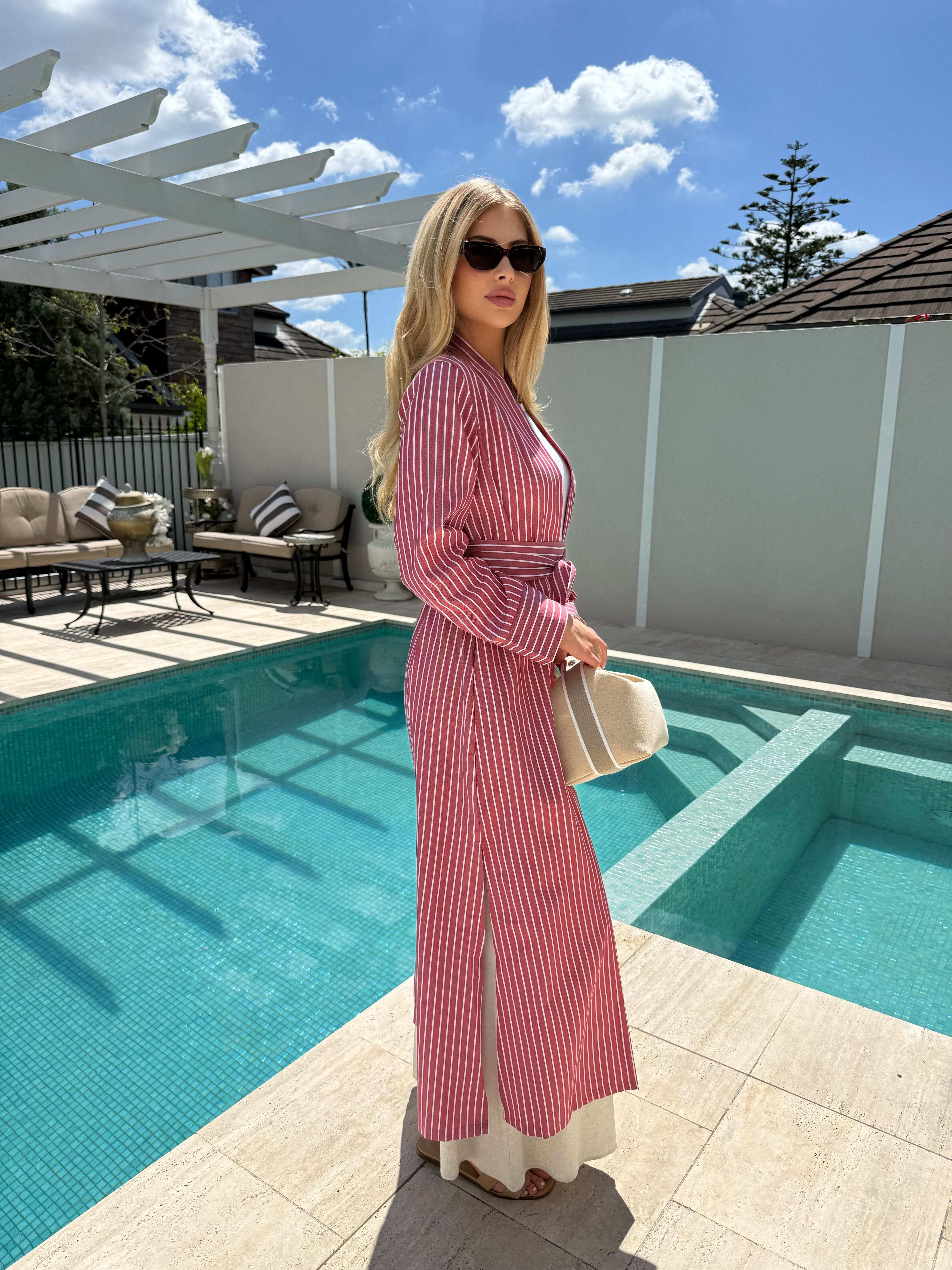 Linen Stripe Open Abaya