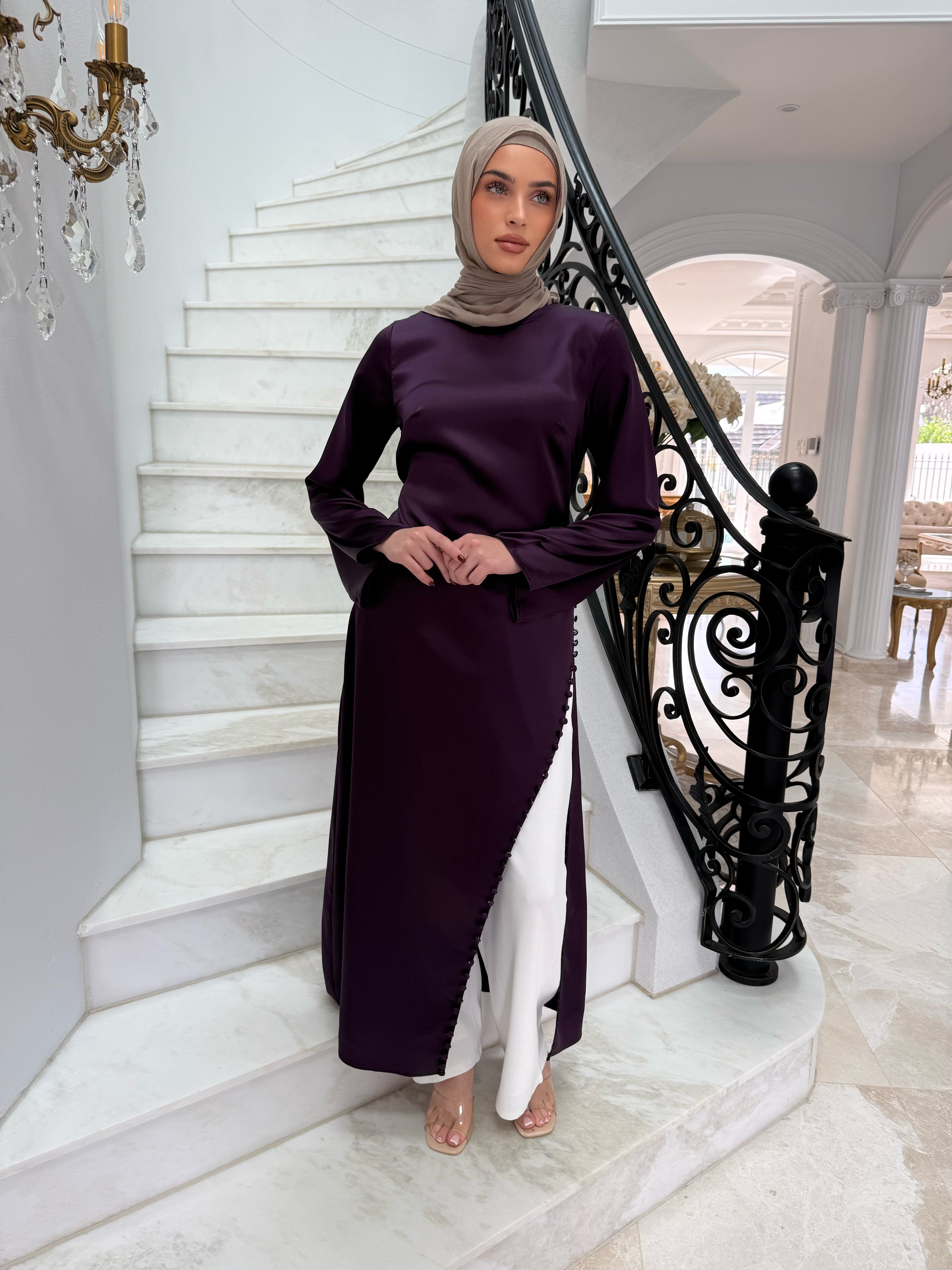 Satin Button Split Tunic