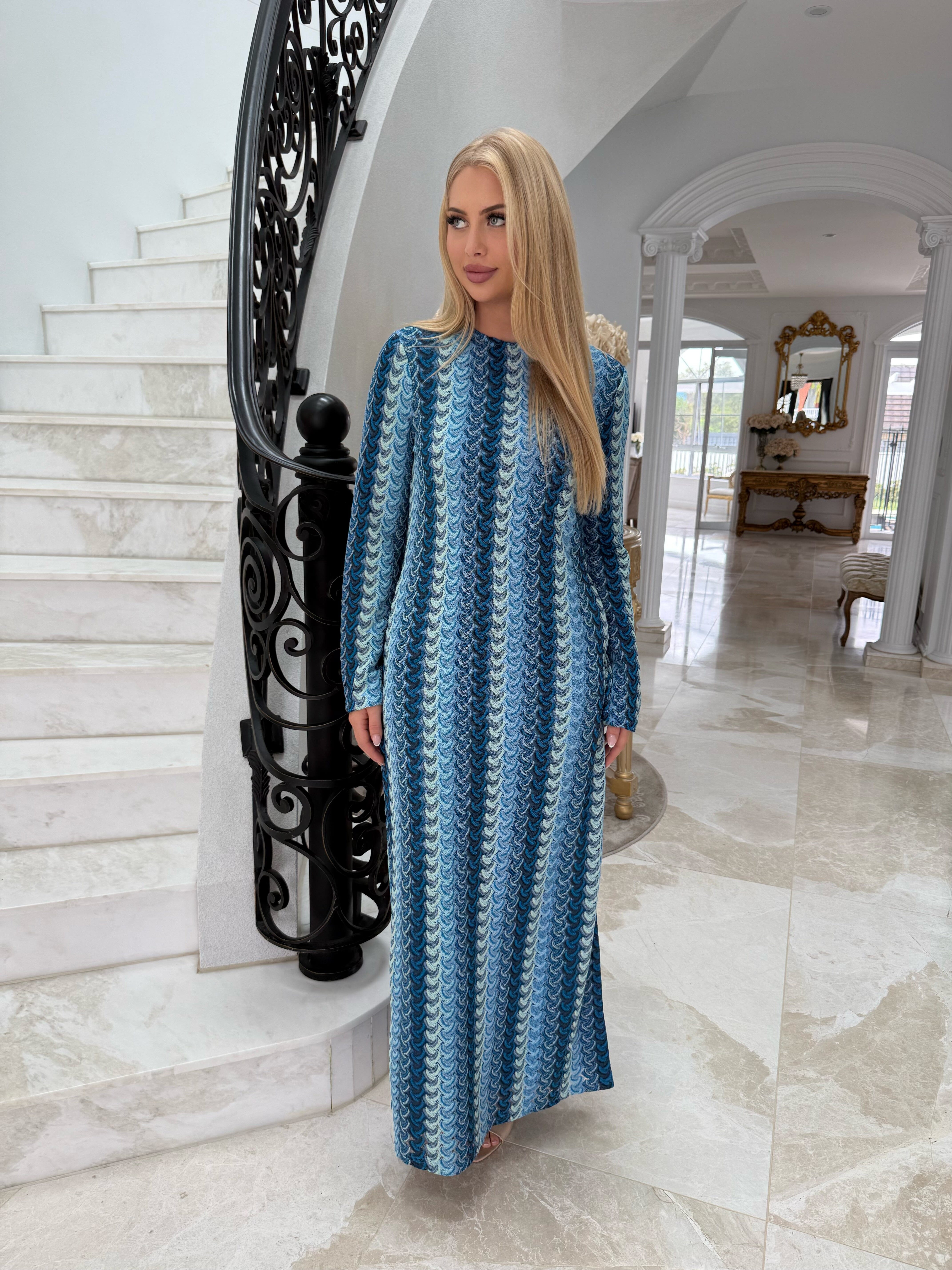 Blue Aztec Crochet Dress