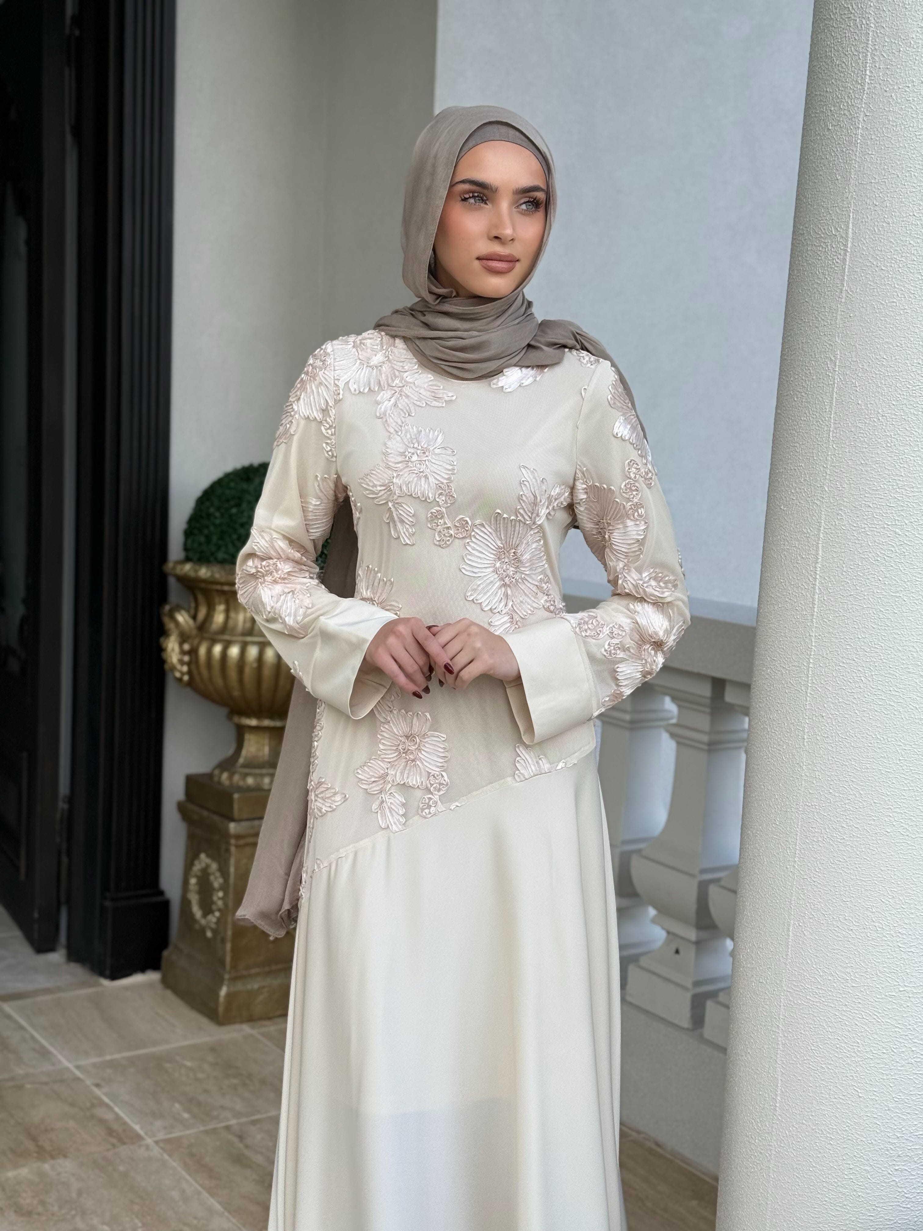 Embroidery X Satin Dress