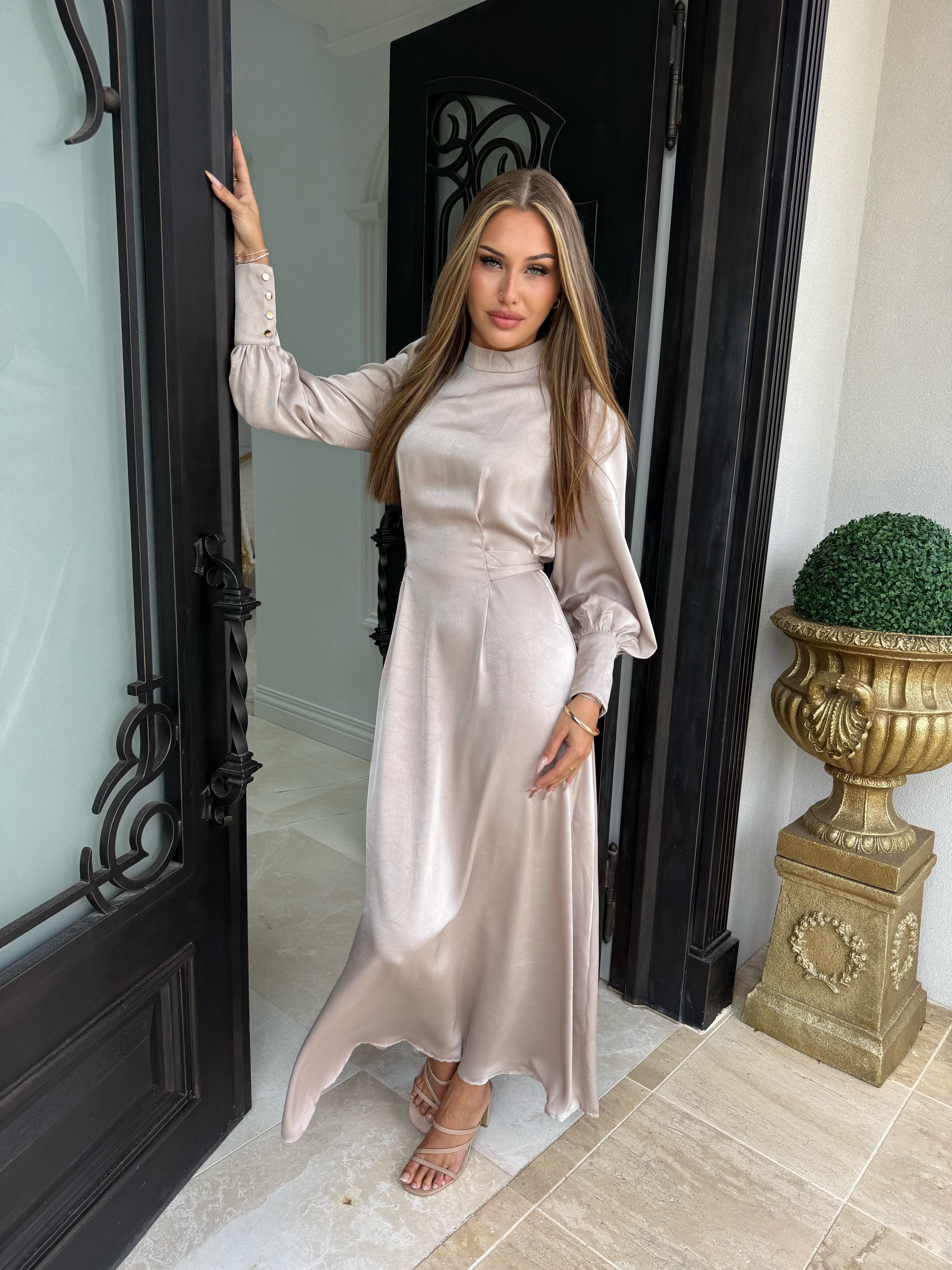 Layali Satin Back Tie Dress