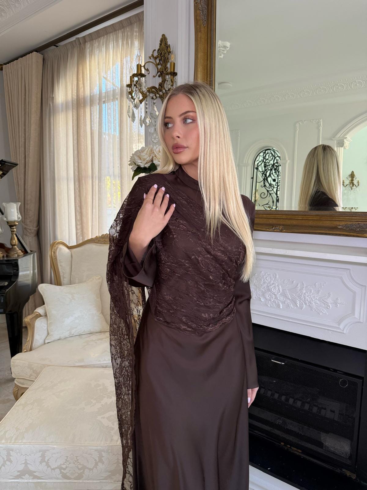 Satin Lace Throw Gown