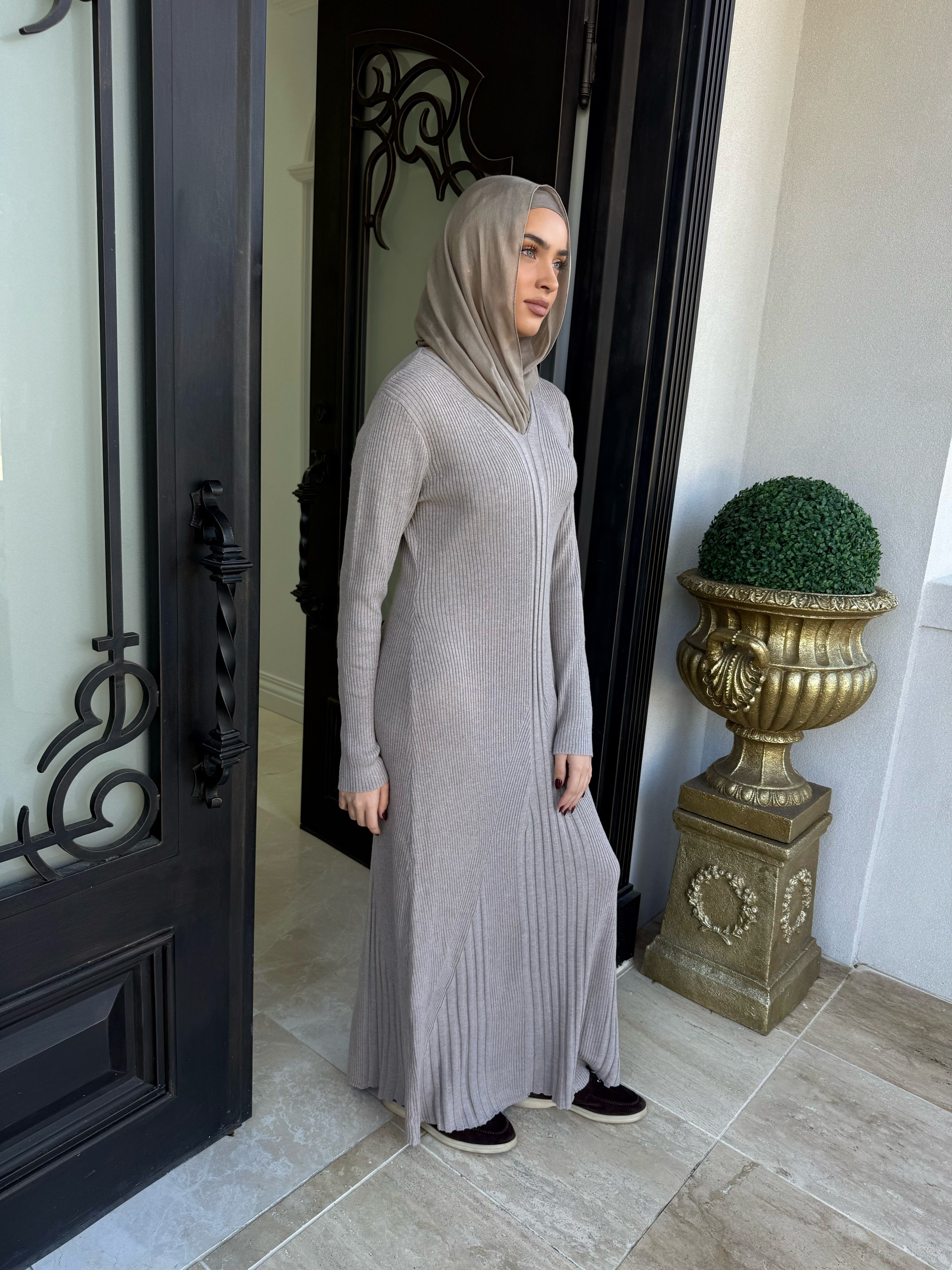 Ribbed Knit Abaya Set