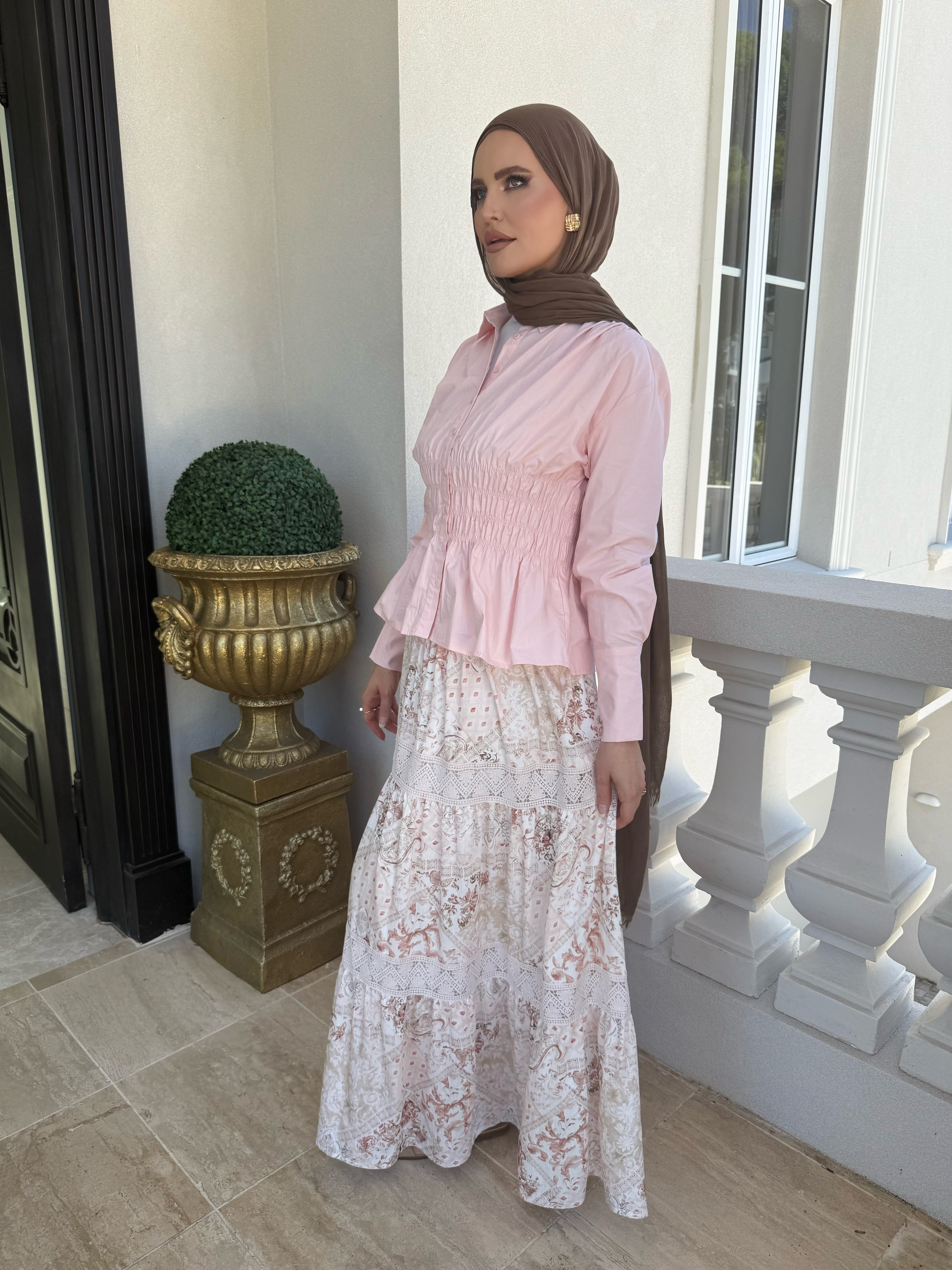 Blush Printed Lace Skirt