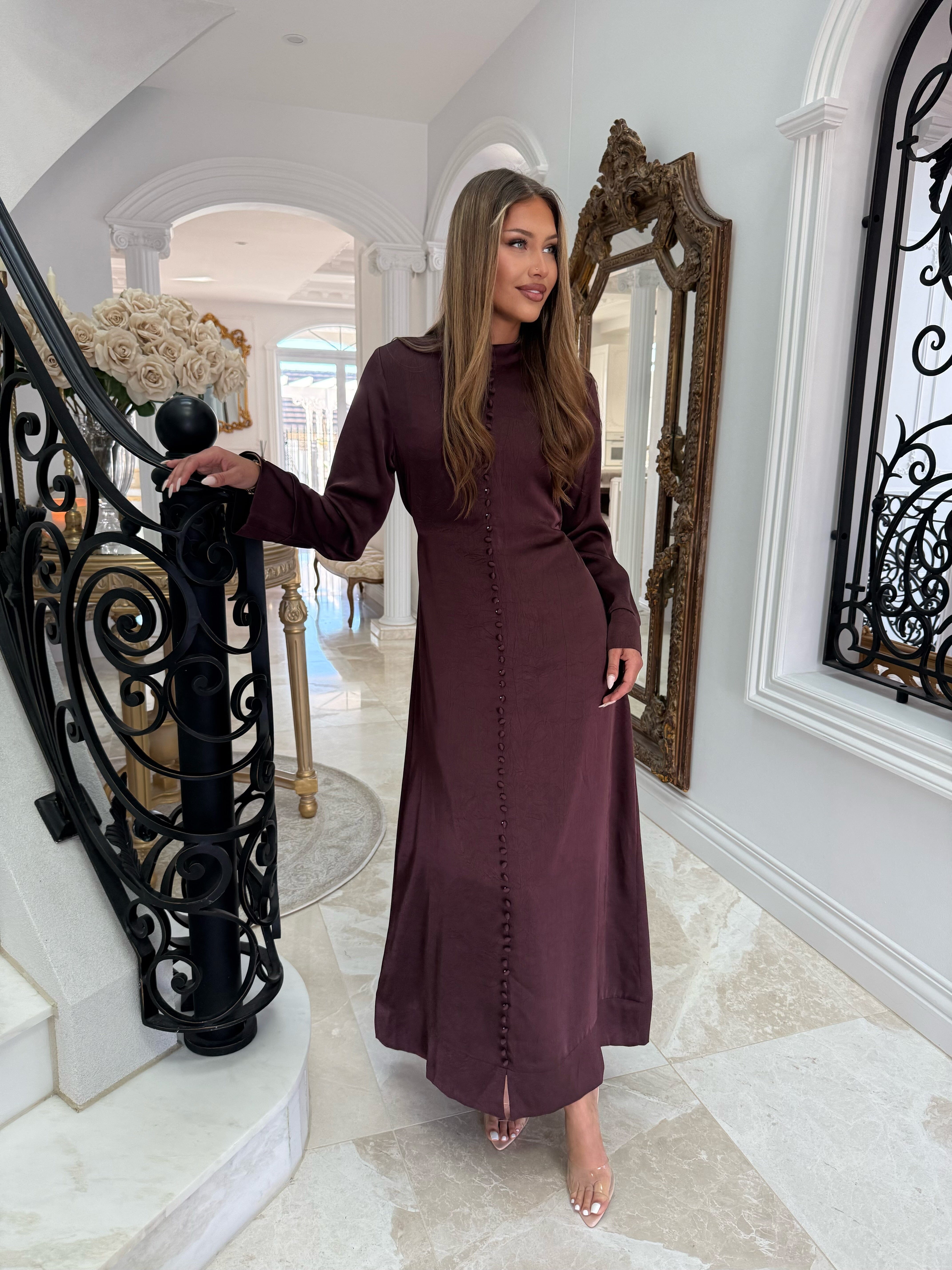 Textured Satin Button Dress