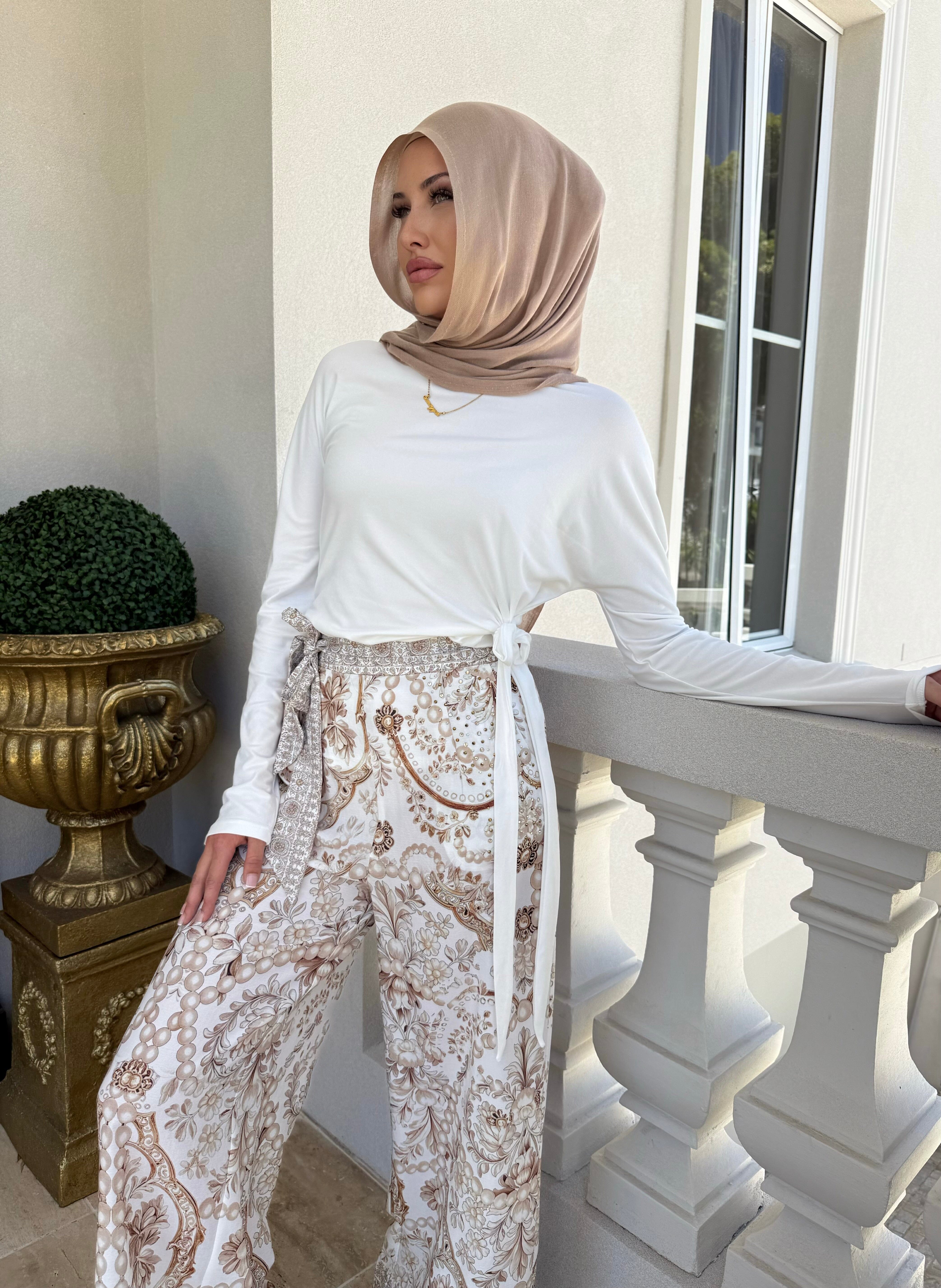 White Delta Beaded Pants