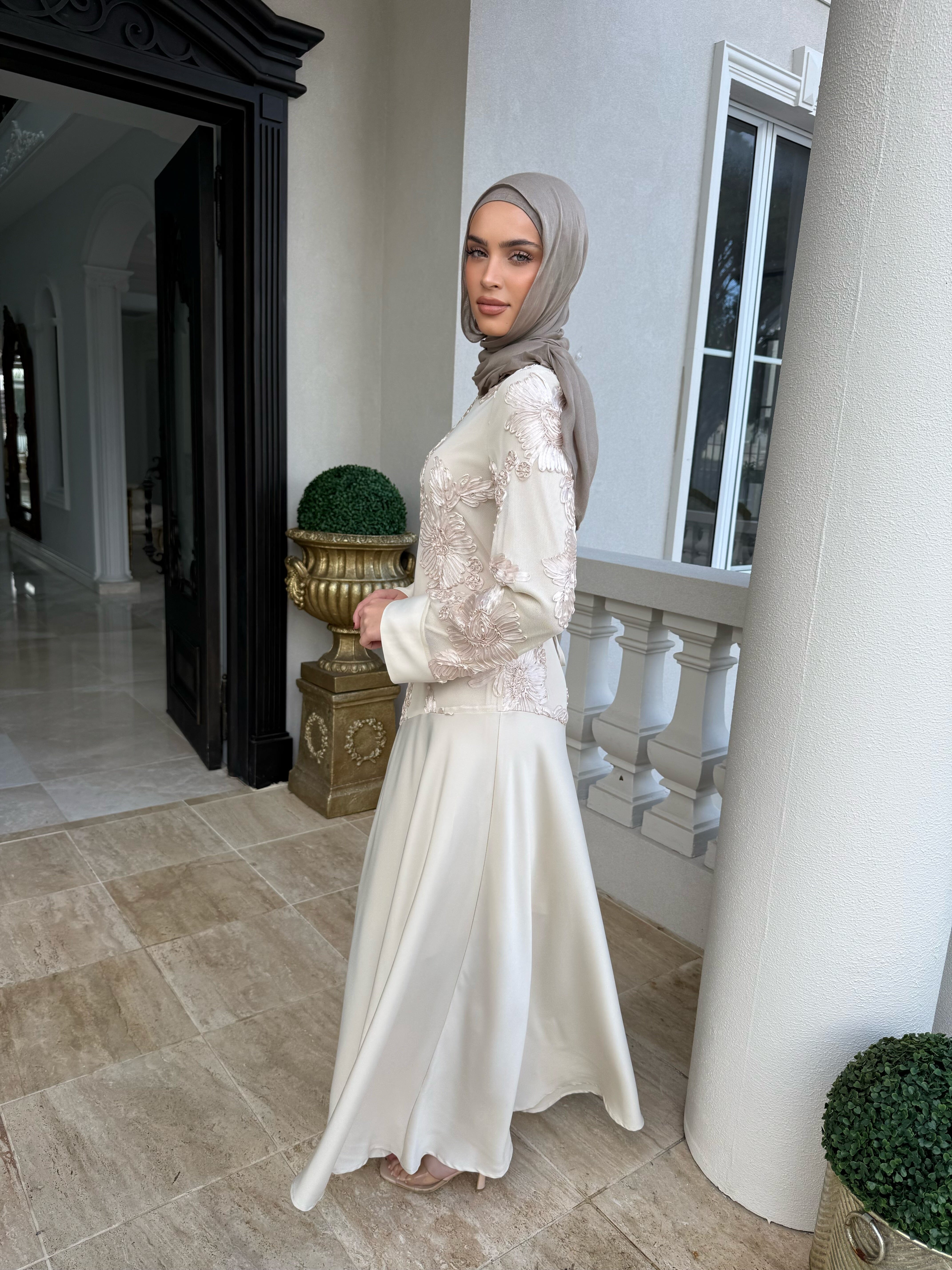 Embroidery X Satin Dress