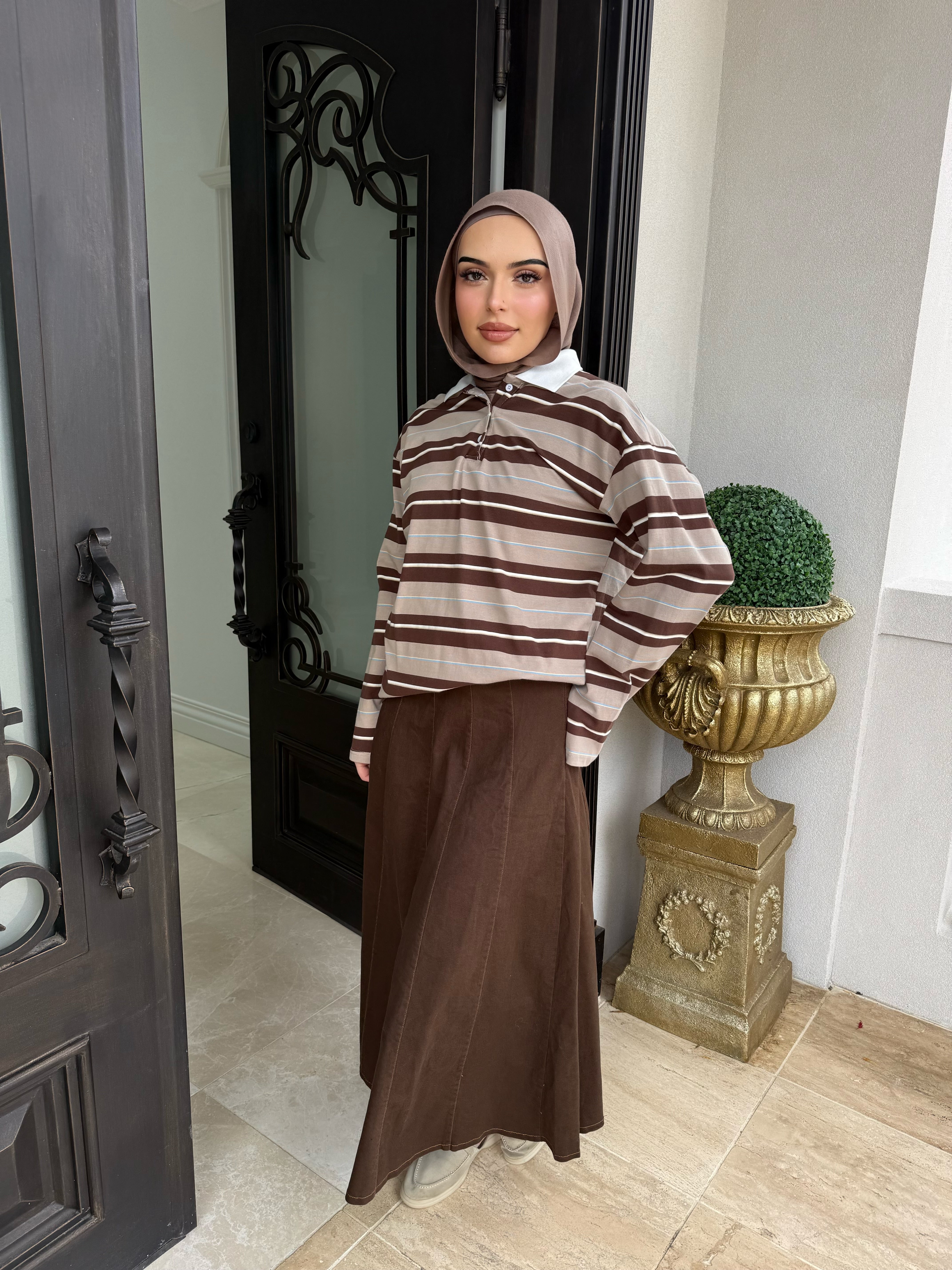 Brown Stripe Long Tee