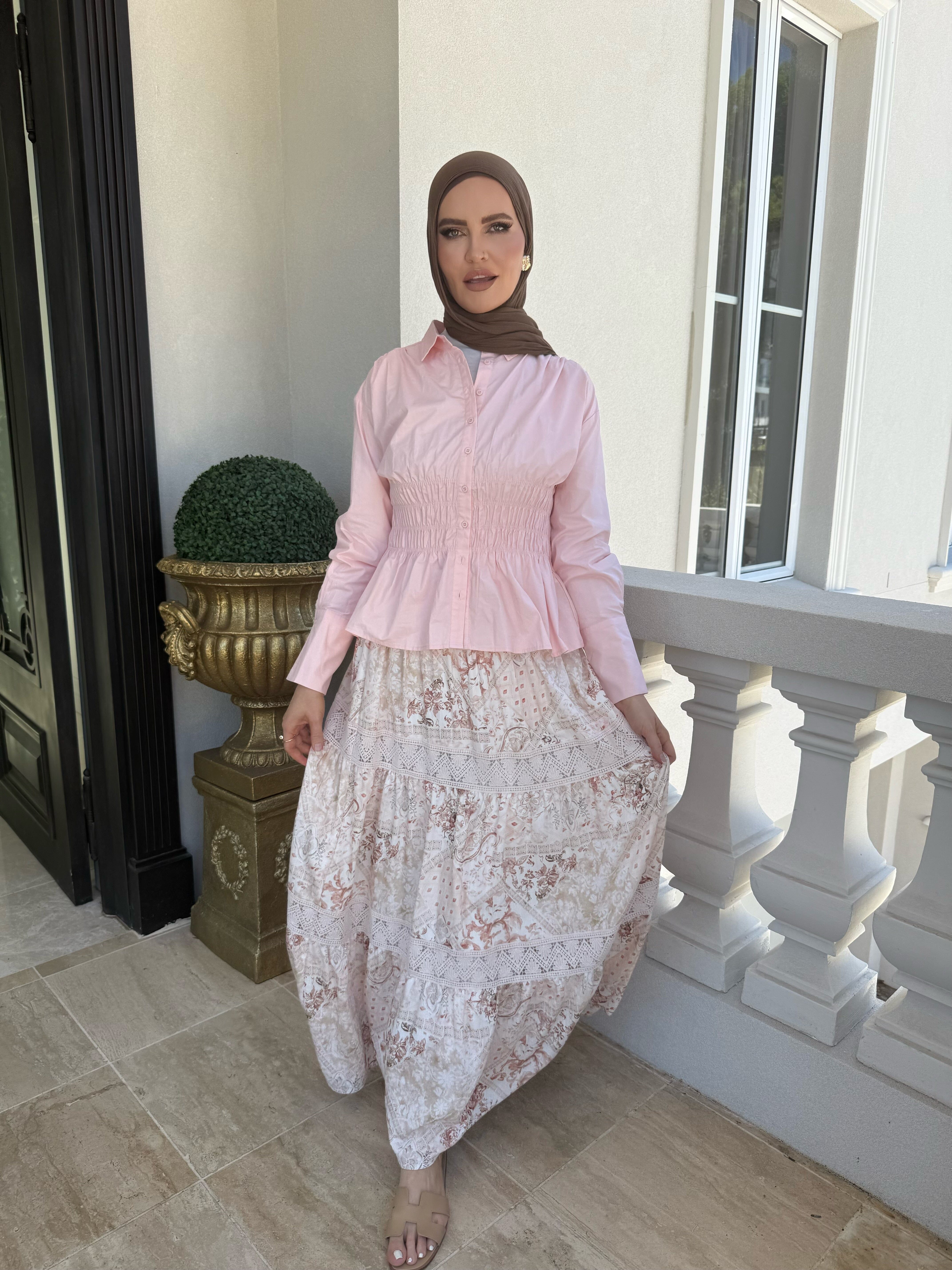 Blush Printed Lace Skirt