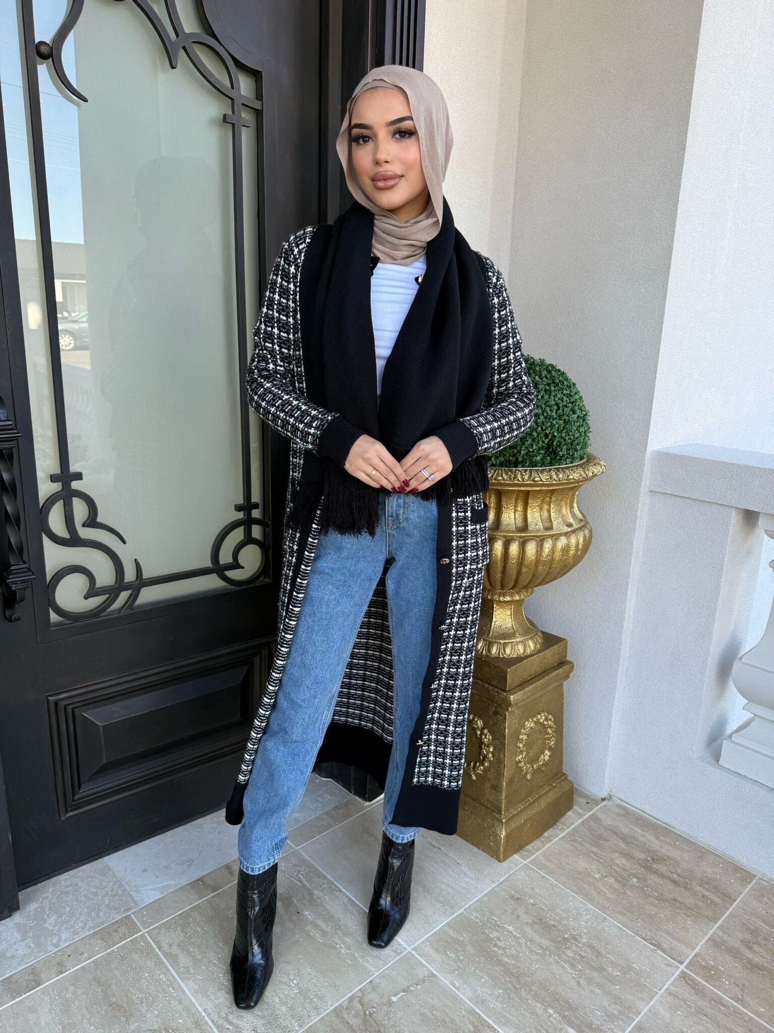 Tweed Scarf Cardigan