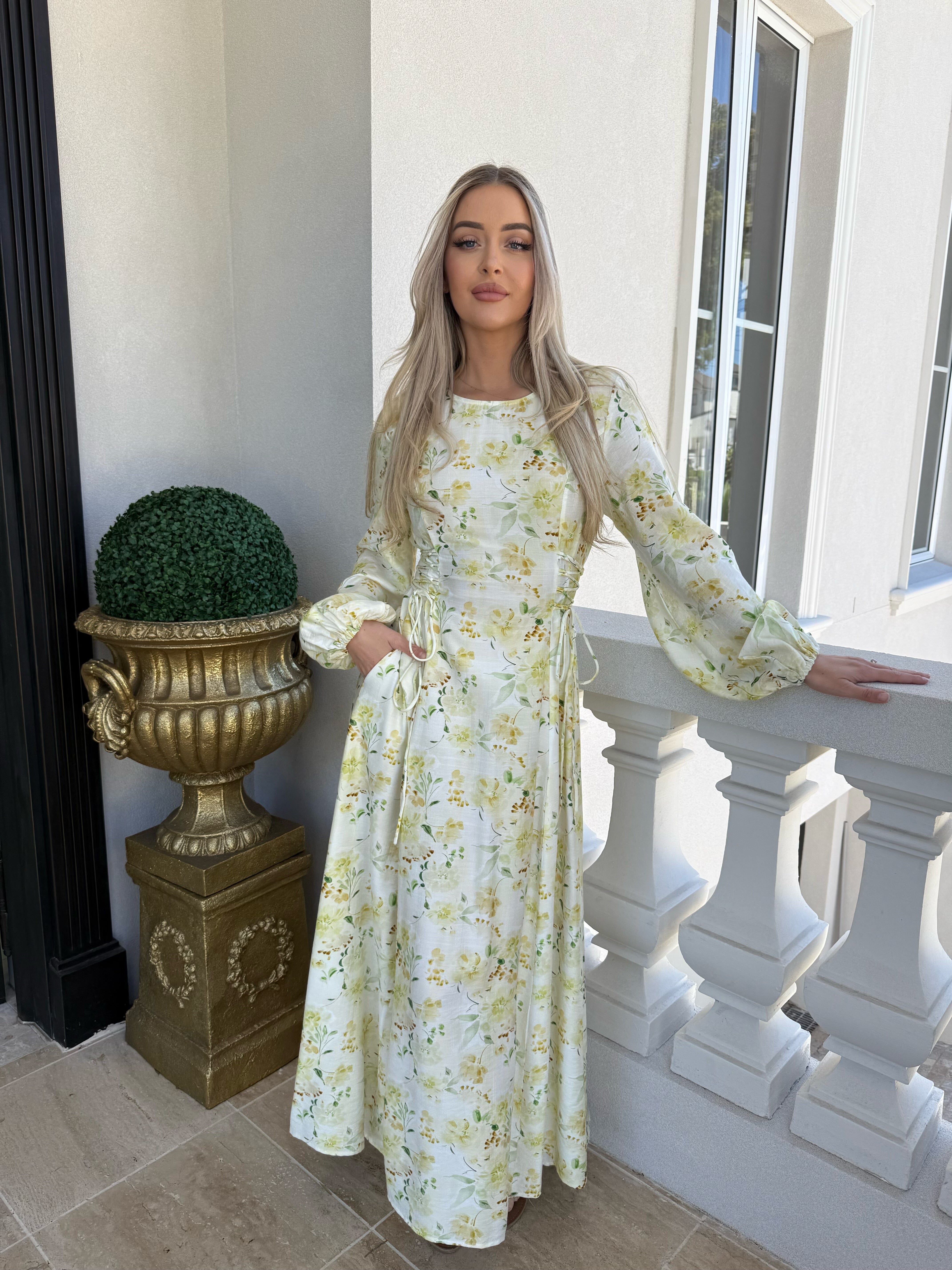 Yellow Floral Tie Dress