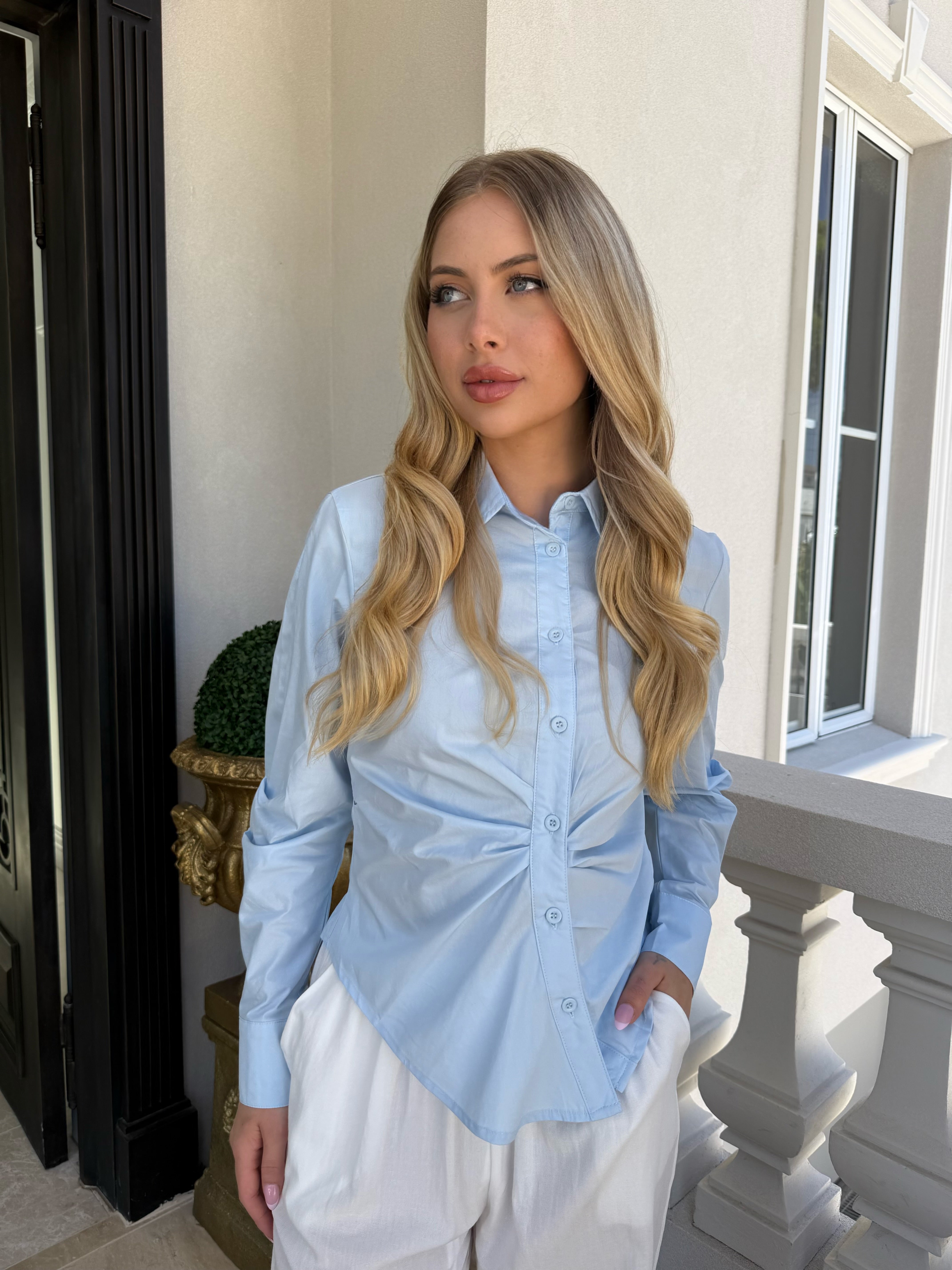 Gathered Button Shirt