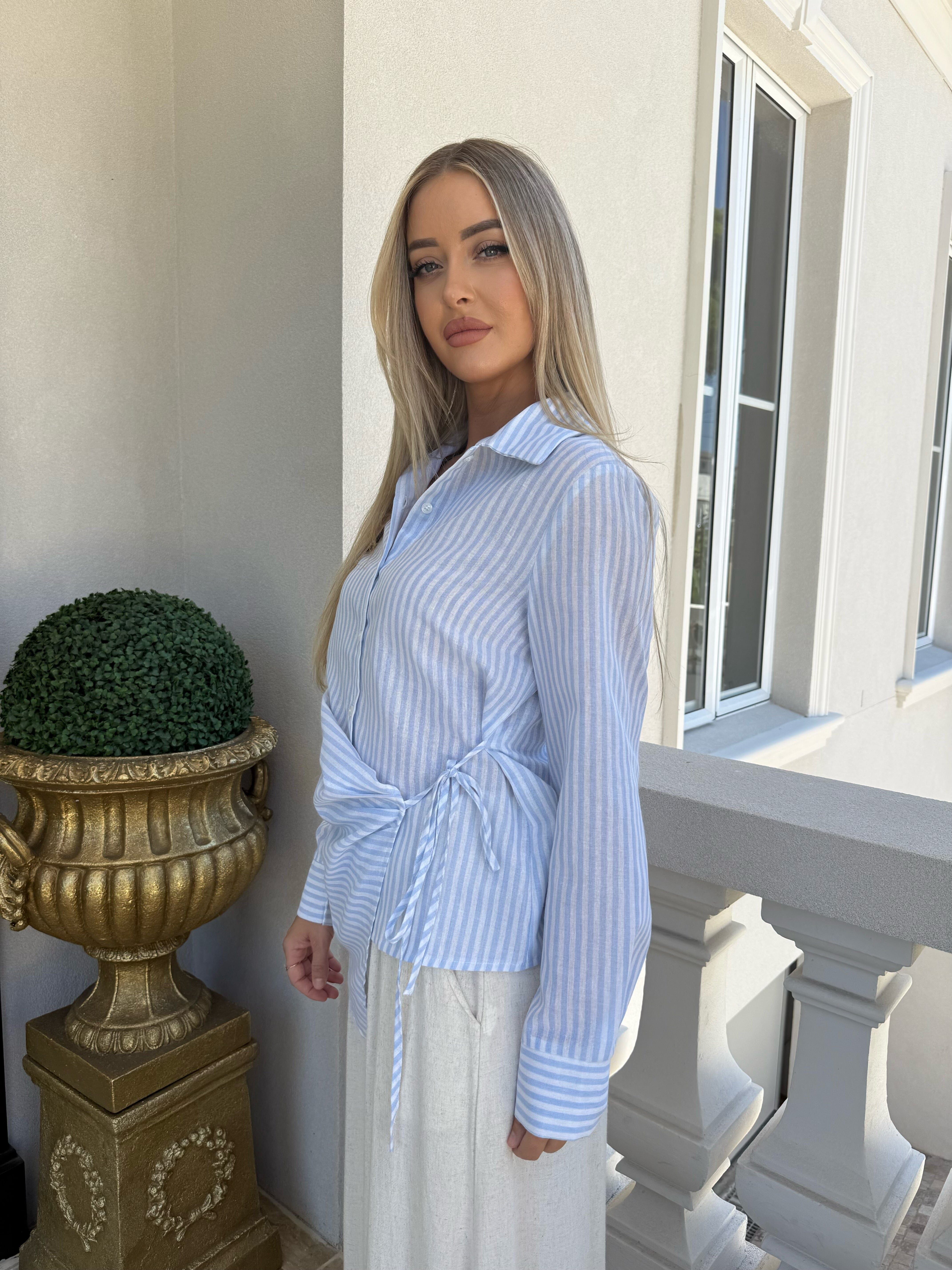 Pin Stripe Wrap Shirt