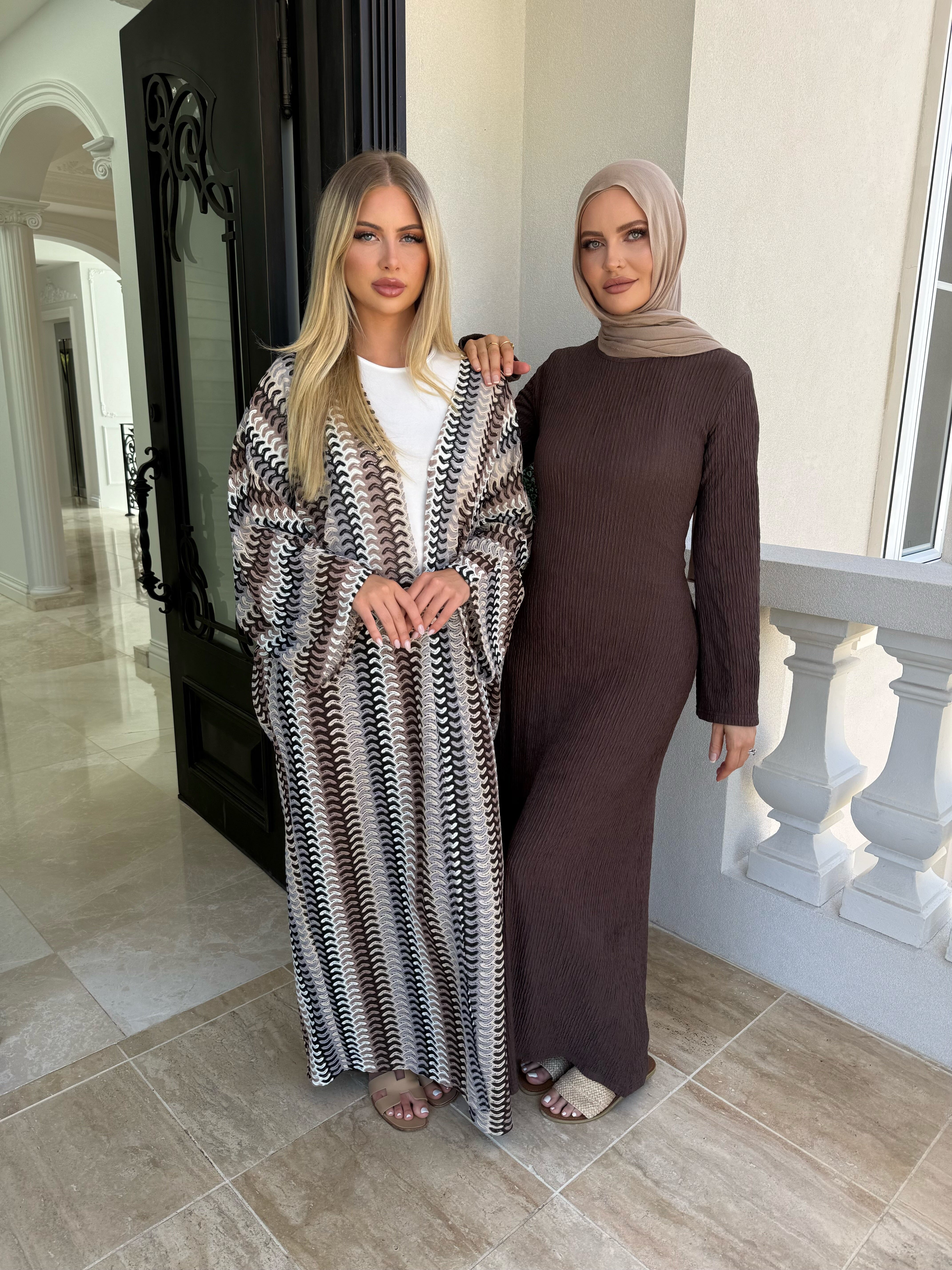 Chocolate Crochet Open Abaya