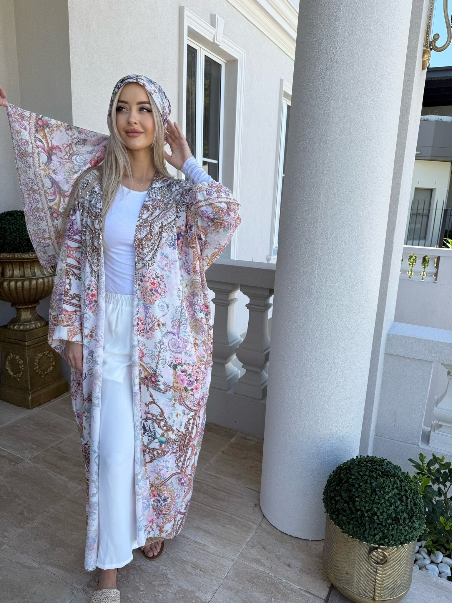Pink Beaded Abaya