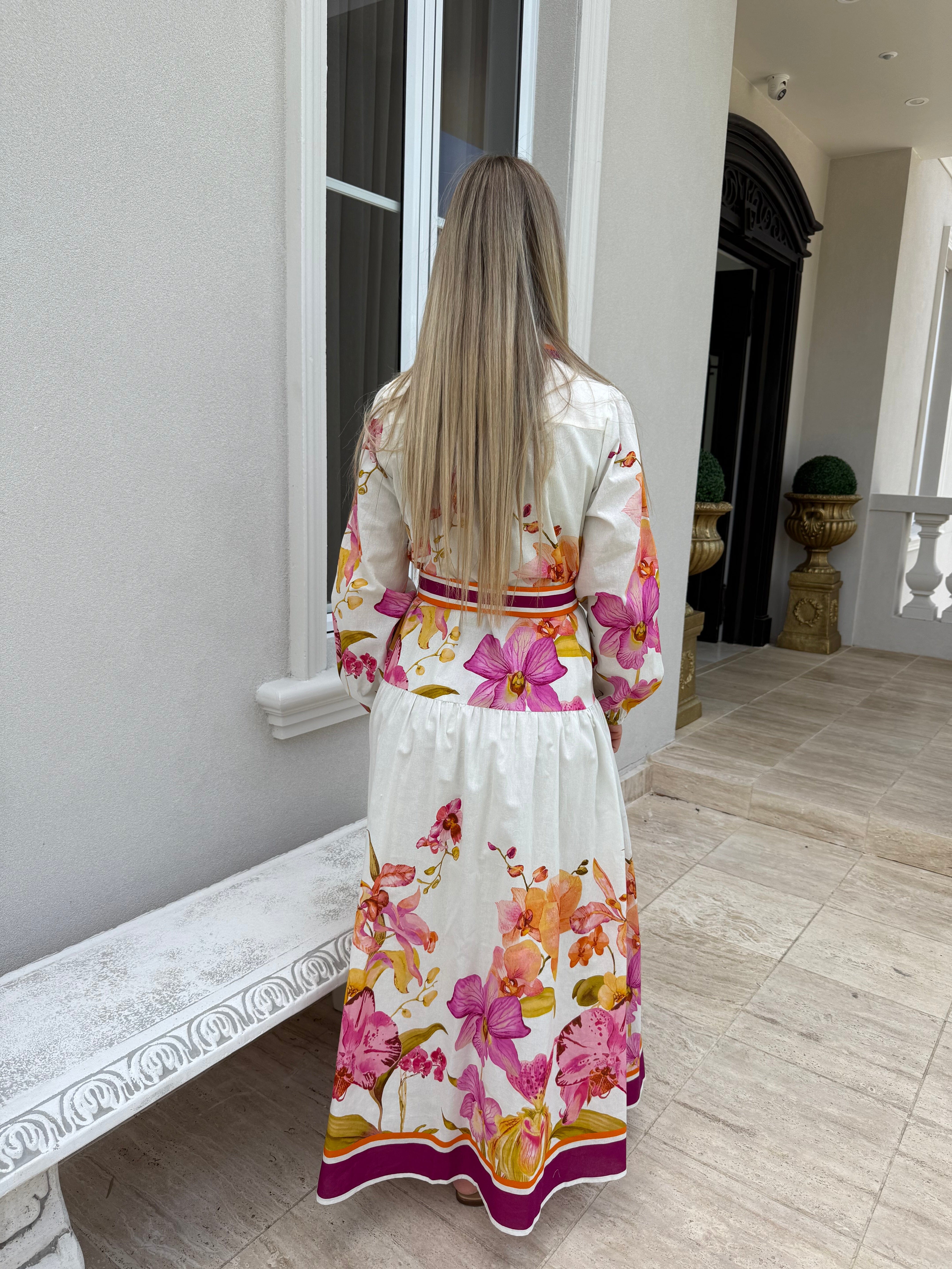 Linen Pink Floral Dress